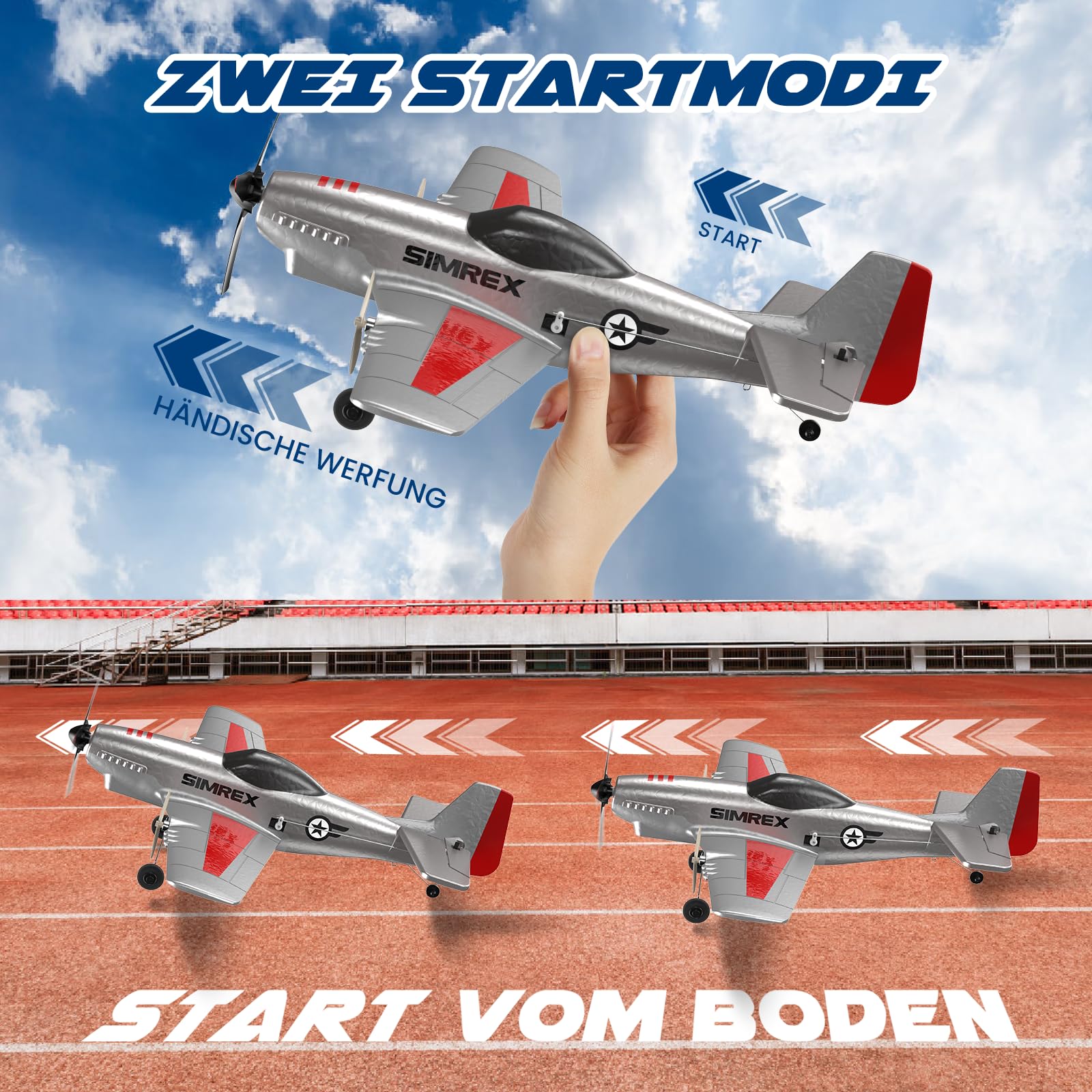 SIMREX TOY2409 RC Flugzeug, 2,4 GHz ferngesteuertes Flugzeug 6-Achsen-Gyro-Stabilisator, 3-Kanal-RTF-RC-Segelflugzeugspielzeug für Anfänger, Kinder, Erwachsen