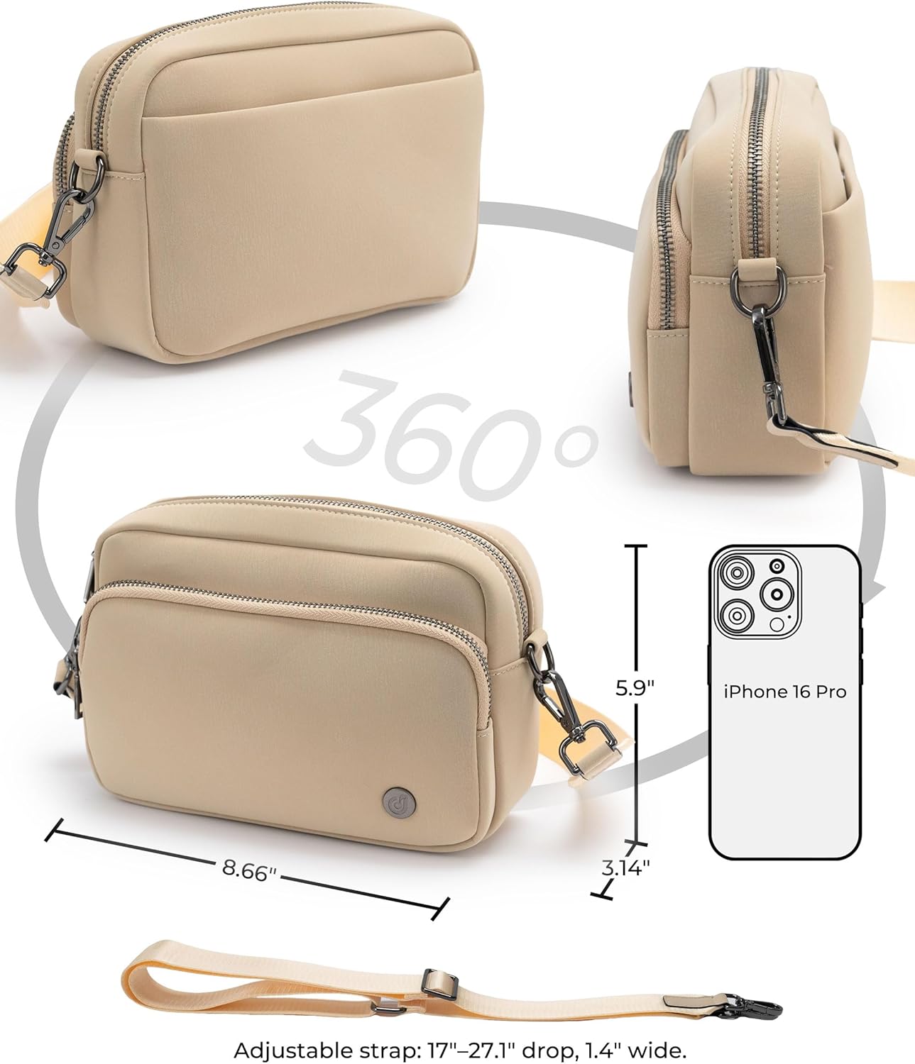 Small Crossbody Bag for Women, Triple Zipper Purse with Card Slots, Lightweight Shoulder Bag for Travel - Image 5