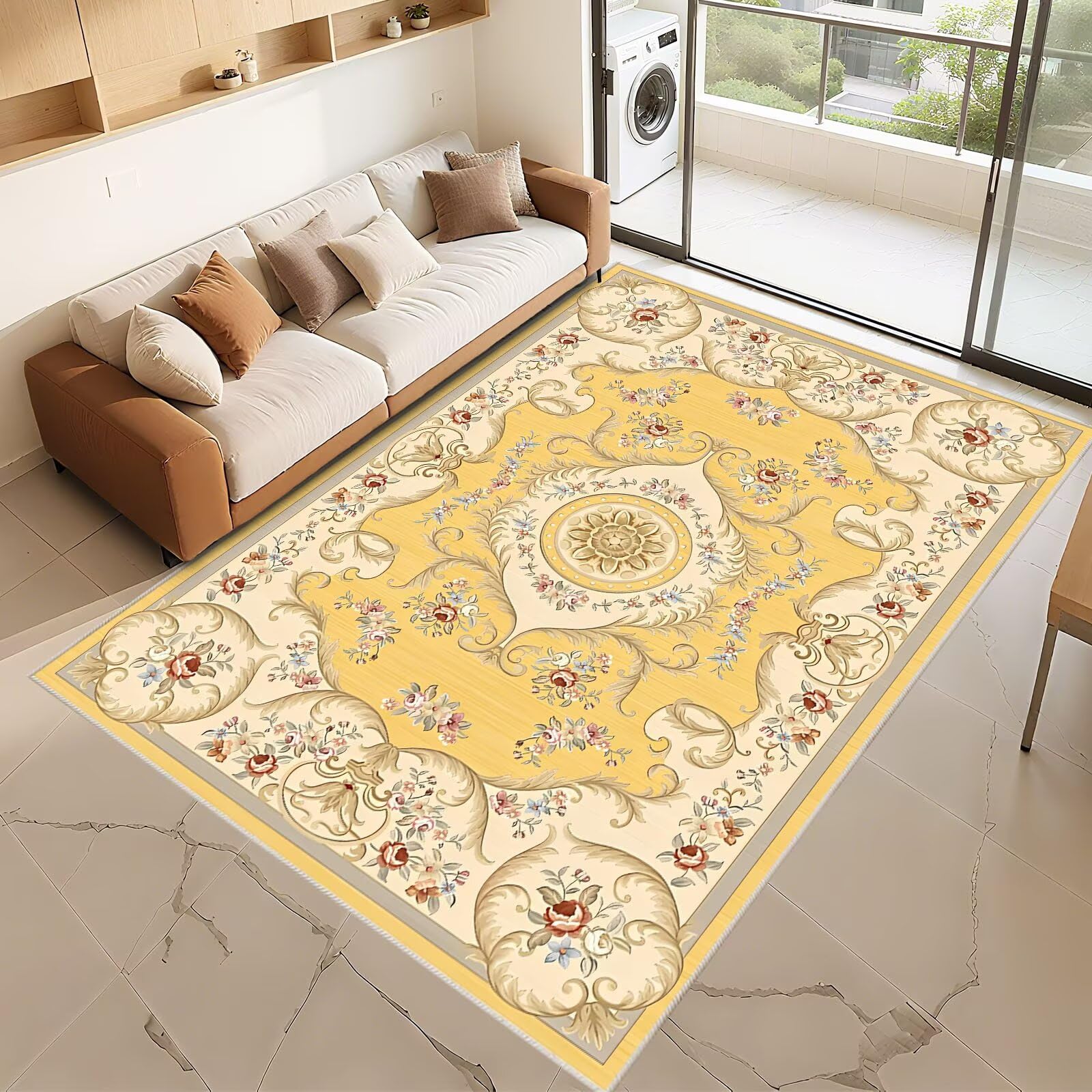 Tapis protection sol antiderapant jaune floral pour un chevet douillet