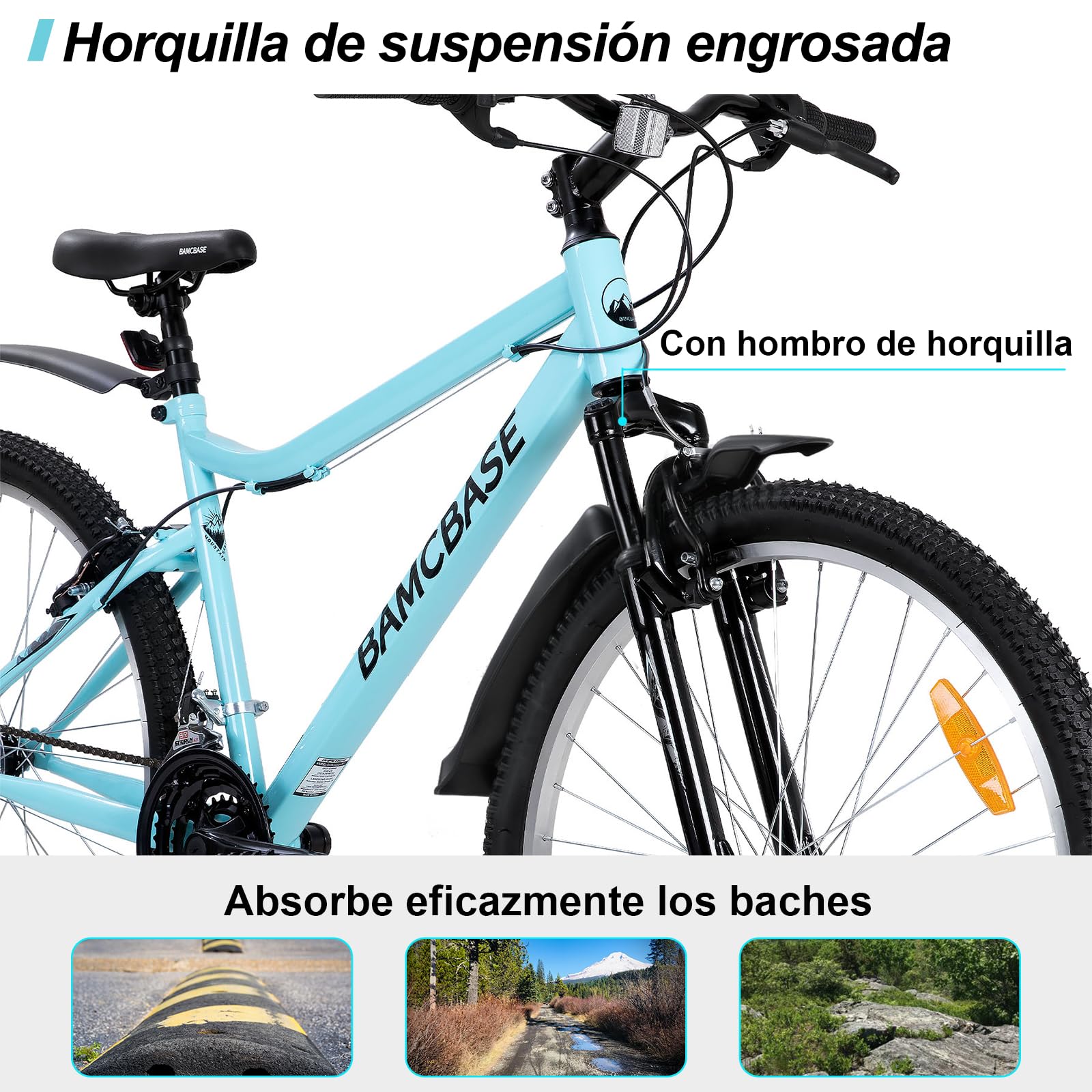 Hiland Bicicleta de Montaña Mujer 26", 18 Velocidades, Resistente, Cuadro de Acero al Carbono, Ciudad y Ocio, Frenos en V, Confortable - Color: Azul Claro/Morado/Blanco