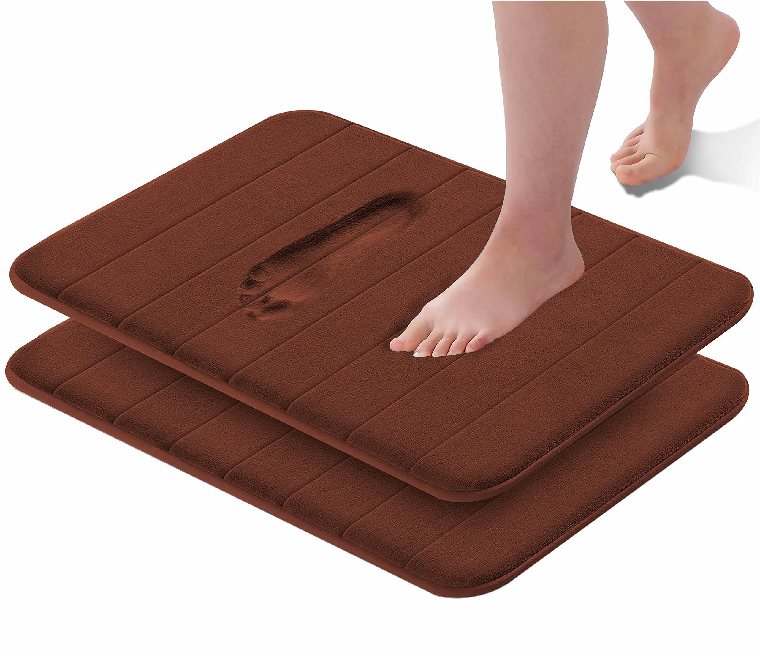 Memory Foam Bath Mat, Non-Slip Back, 40x60 cm Fleece Softness, Highly Absorbent, Bathroom Carpet, Super Soft Microfiber Bath Rug, Rectangle, Easy to clean Mat (Brown)