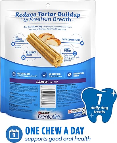 Miniatura 7 de Purina Dentalife Daily Oral Care - Masticables dentales para perros de raza grande con sabor a pollo, bolsa de 7 unidades