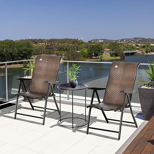 Miniatura 2 de Outsunny Silla plegable de mimbre para patio, sillas reclinables de ratán de polietileno para exteriores, con respaldo alto ajustable de 7 niveles