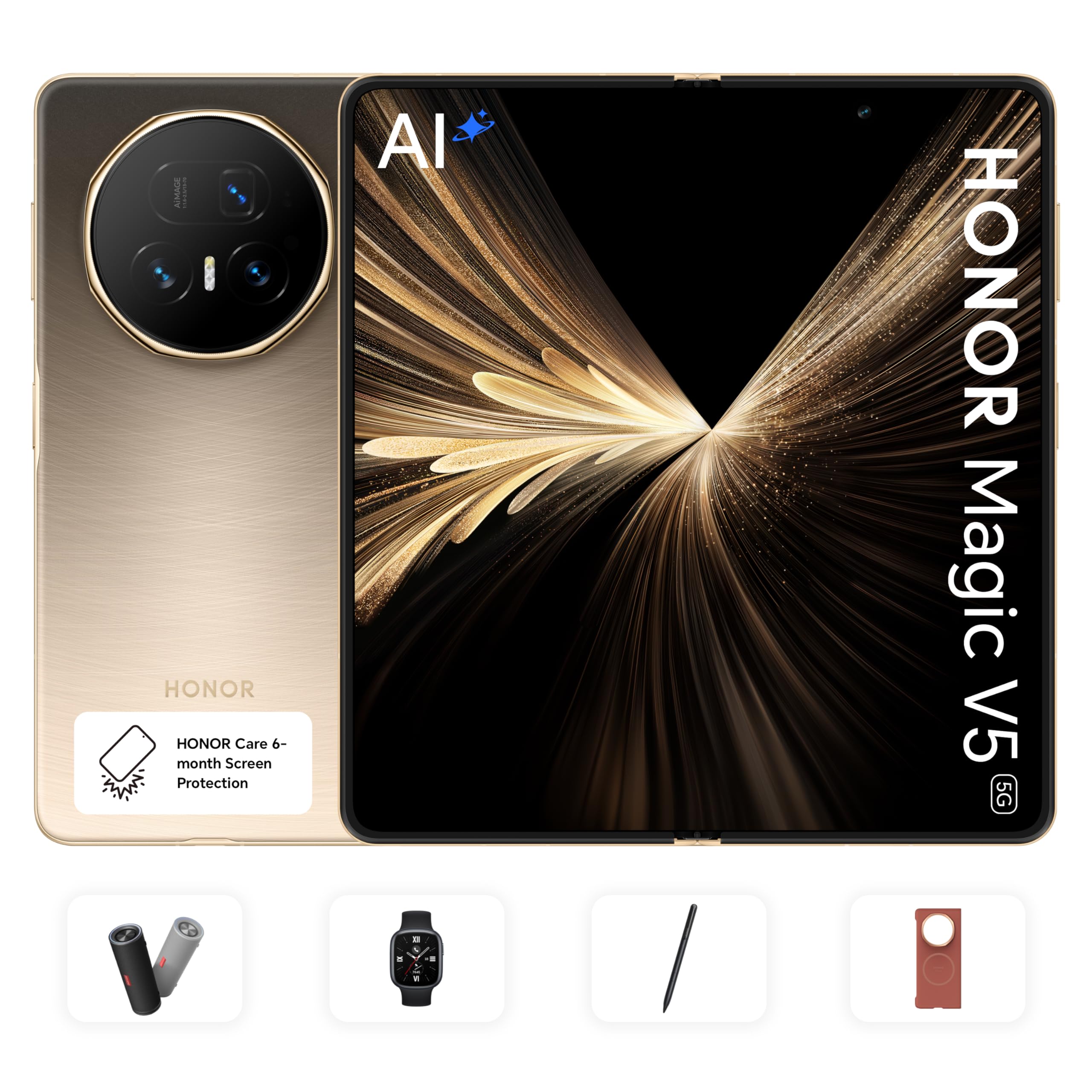 HONOR Magic V5 16GB RAM 512GB Dawn Gold Bundle With Free Gifts & 6 Month Screen Insurance - Middle East Version