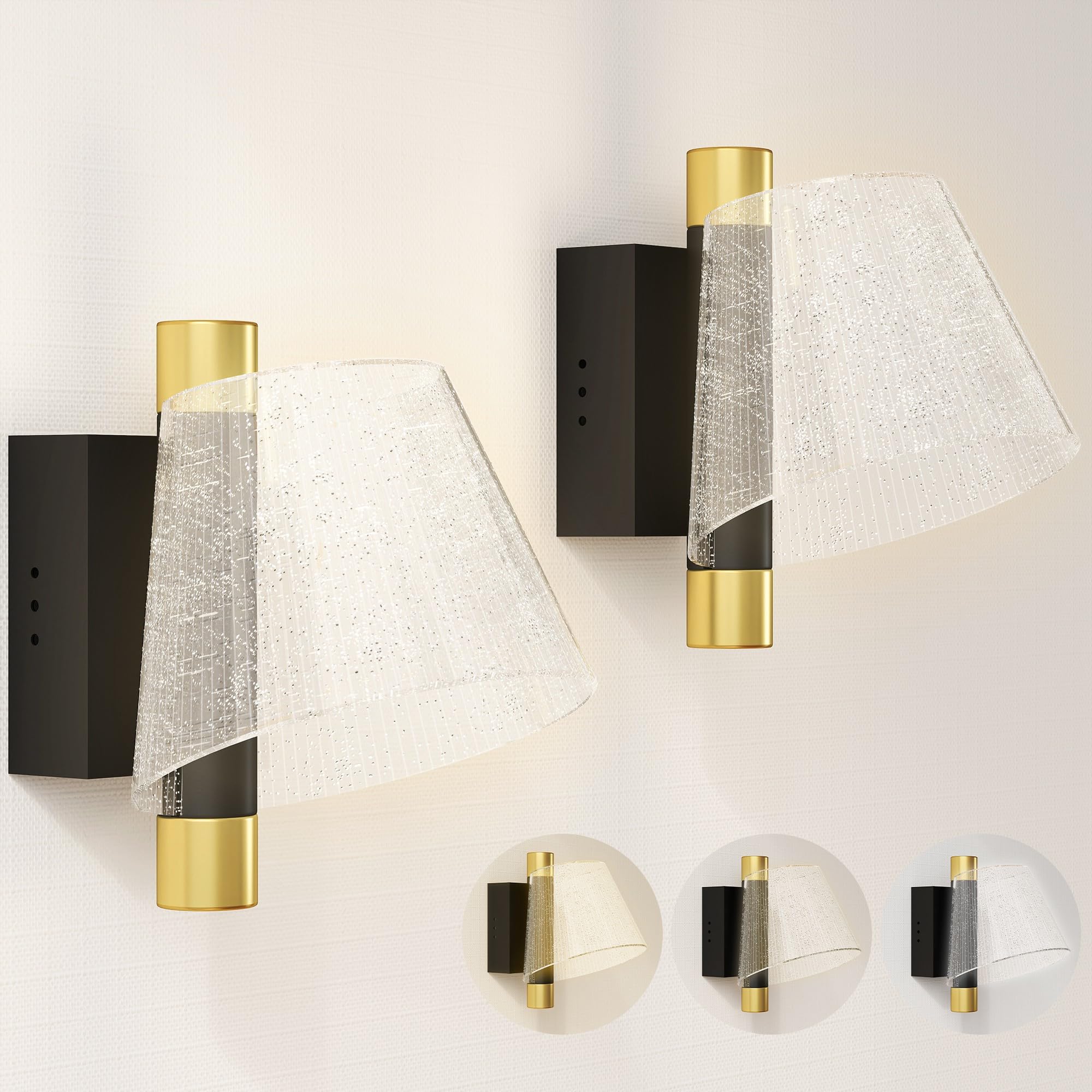 HOMCOM Led Wall Lamp 2 Pack, Modern Starry Wall Light with Adjustable Colour Temperature 3000K/4000K/6500K, for Indoor, Living Room, Bedroom, Hallway, Stairs, 5W, Black