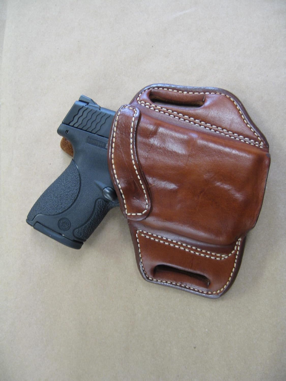 Azula Gun Holsters Walther PPS Pistol with Laser OWB Leather 2 Slot Molded Pancake Belt Holster TAN Right Hand