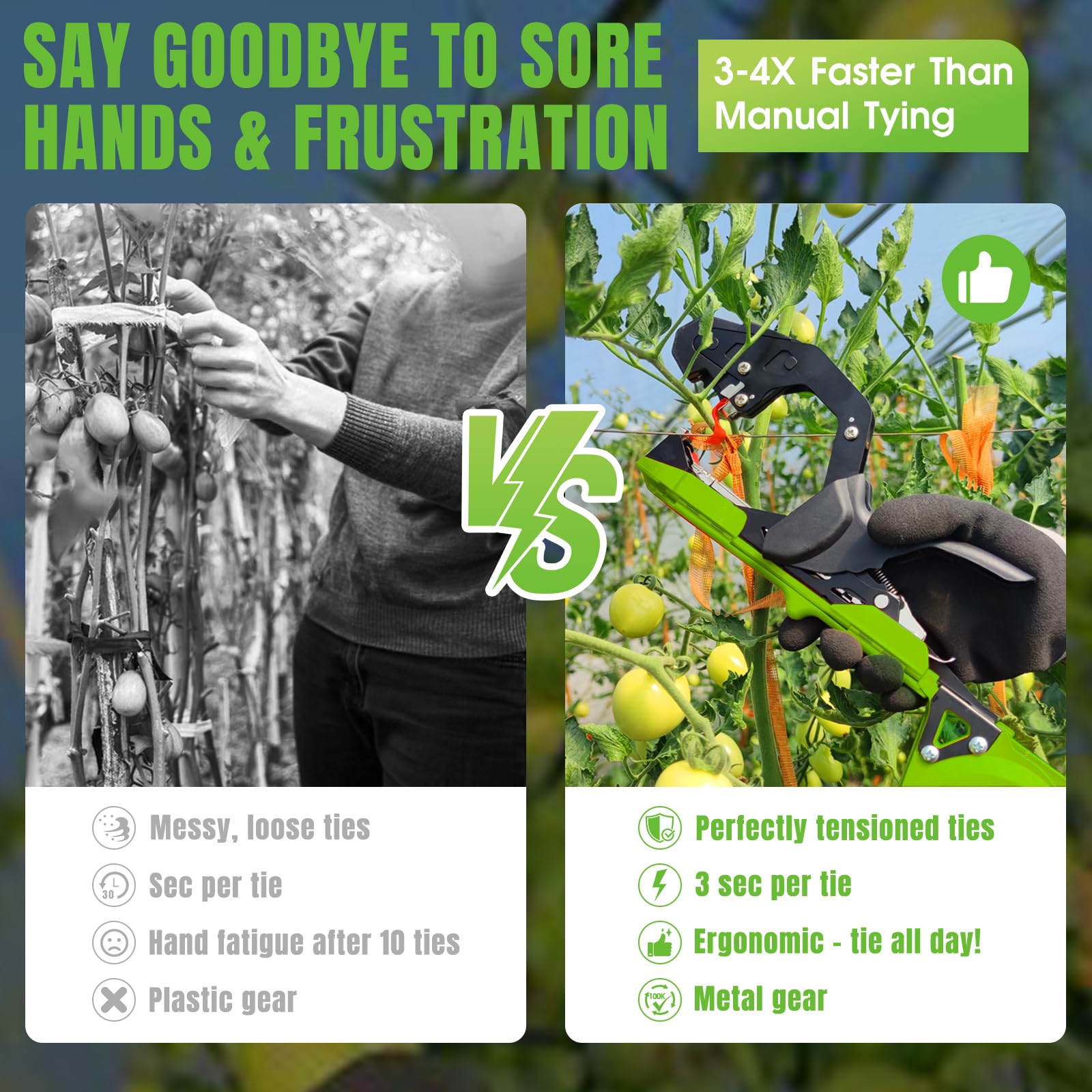 SWANSOFT Machine à attacher les plantes, outil léger pour attacher les plantes, les tomates, les raisins et les potagers, livré avec 20 000 agrafes, 20 rouleaux de ruban adhésif (vert)