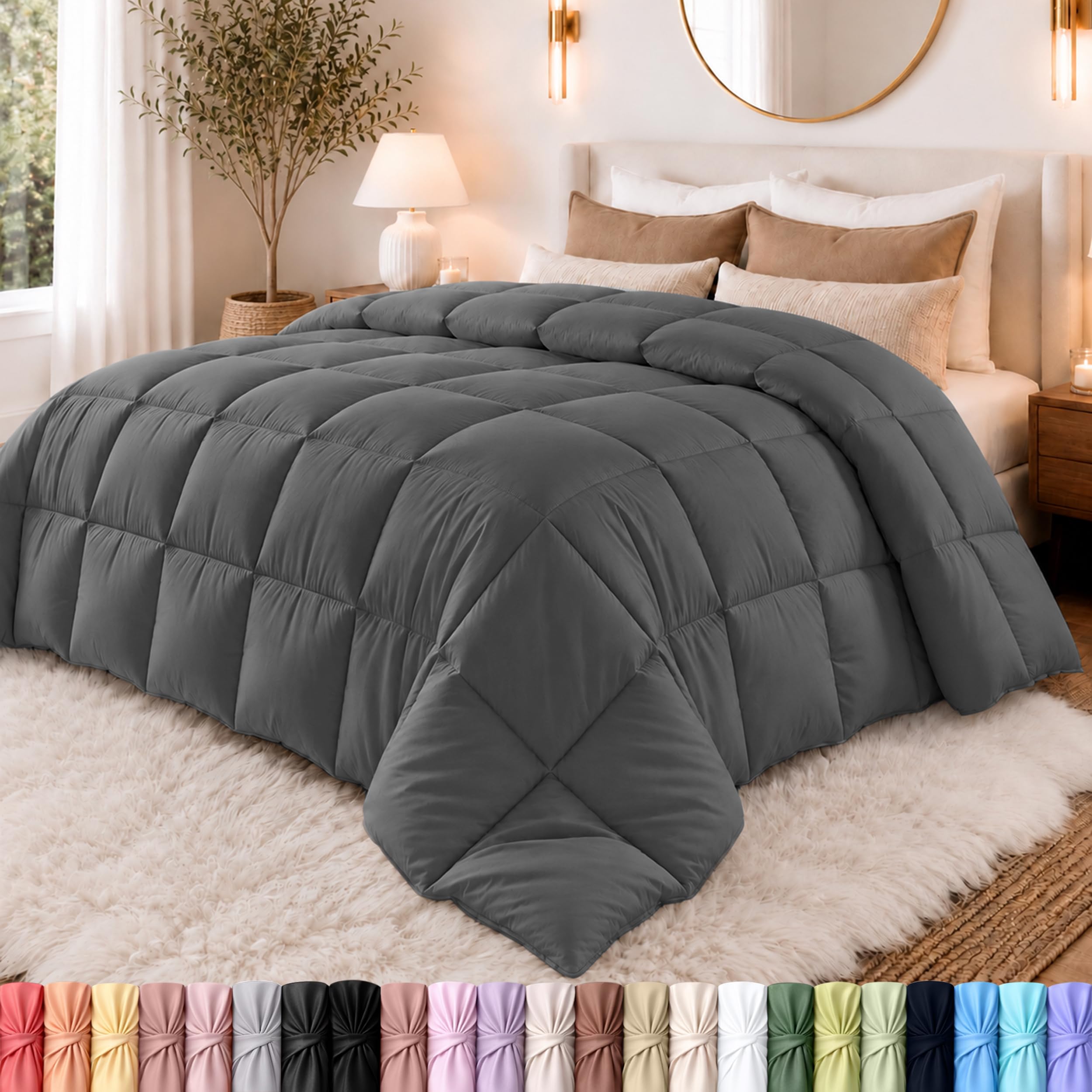 Utopia Bedding Comforters King Size, All Season Duvet Insert, Down Alternative Box Stitched Bed Comforter with Corner Tabs, Machine Washable (Grey)
