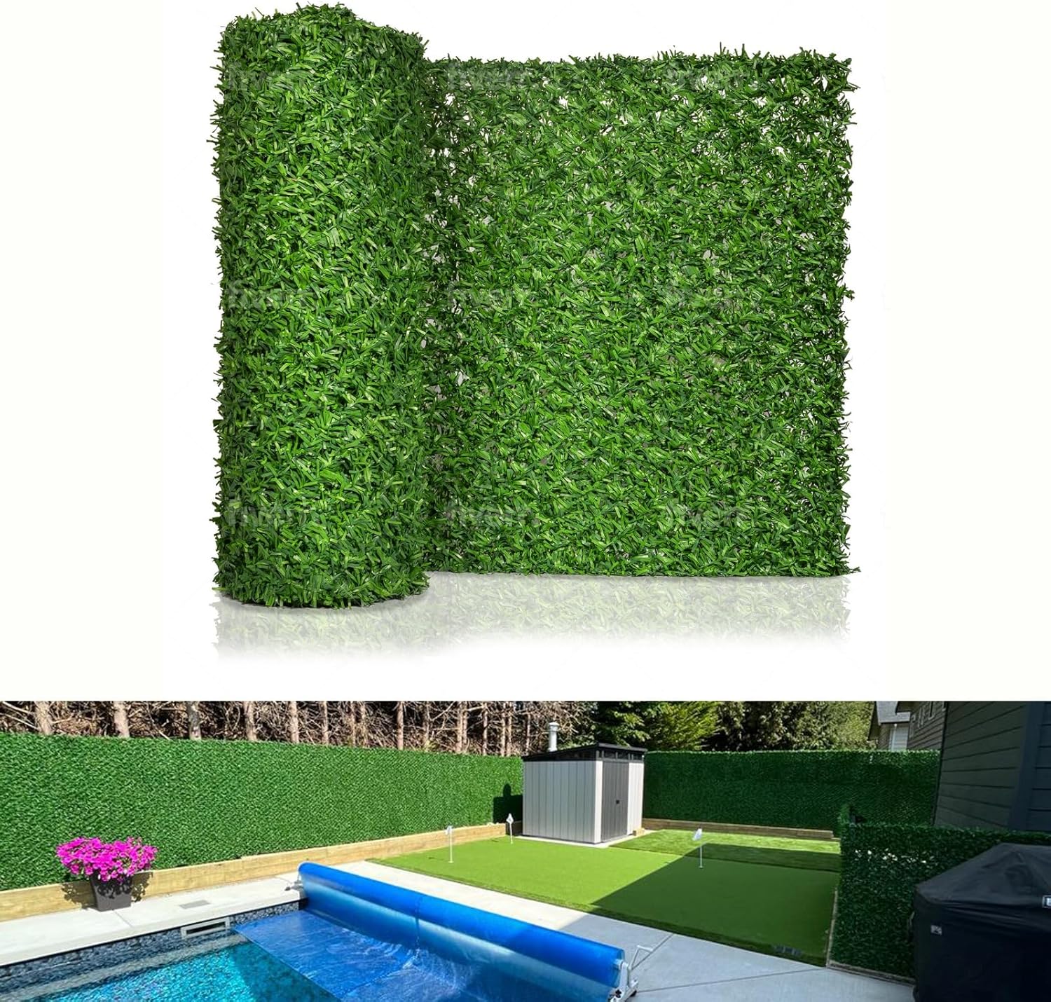 Can Fence Grass Chain Link Fence- Galvanized Wire UV Protected- Privacy Fence for Backyard, Garden, Pool Area Waterproof 4-Season-Greenery Backdrop Garden Decor (3.94' x 10')