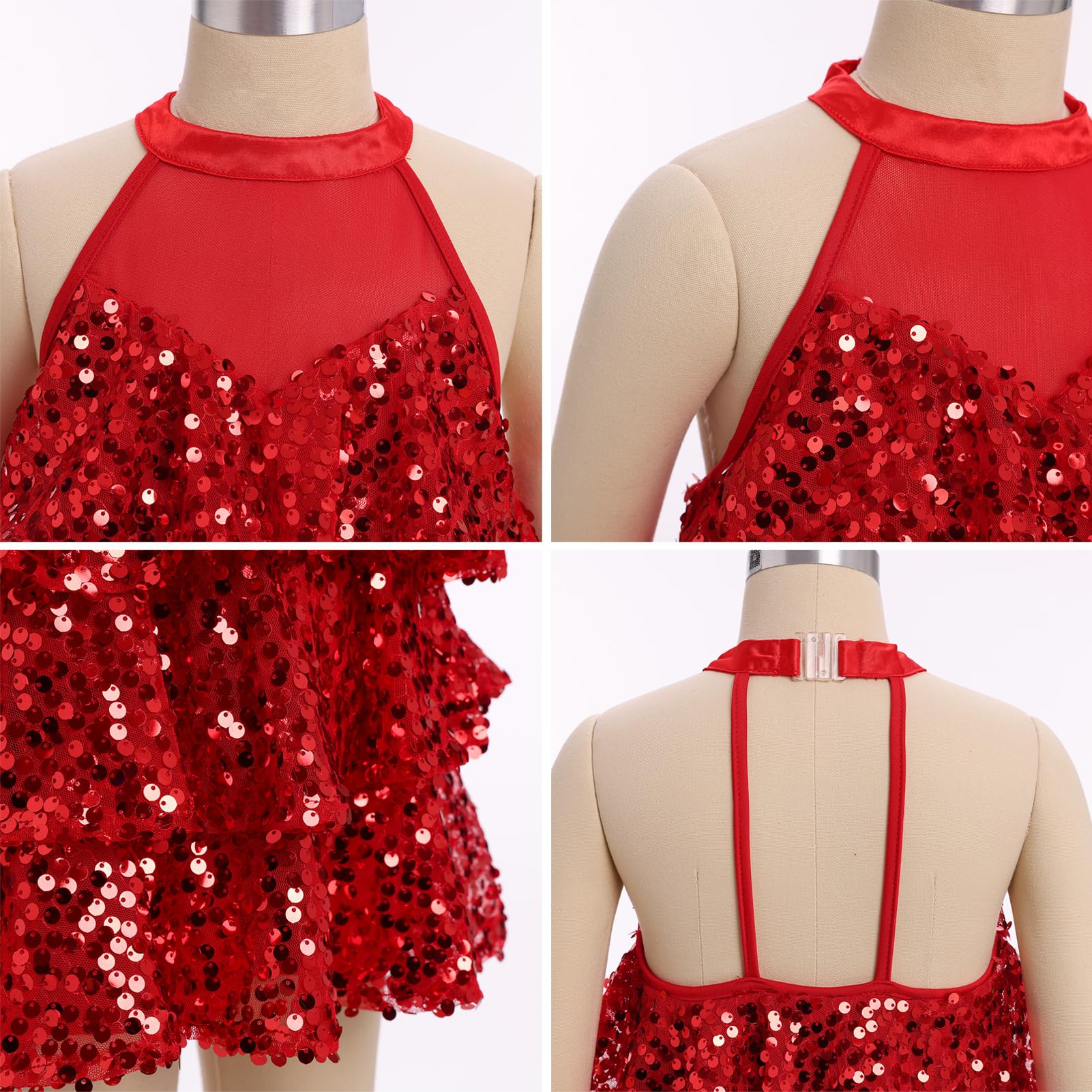 OMEWEE Mädchen Pailletten Latein Tanzkleid glitzernde Jazz Hip Hop Tanzkleidung Zweiteiliges Kinder Glitzer Tanzoutfits Ballroom Party funkelnden Kleid mit Shorts