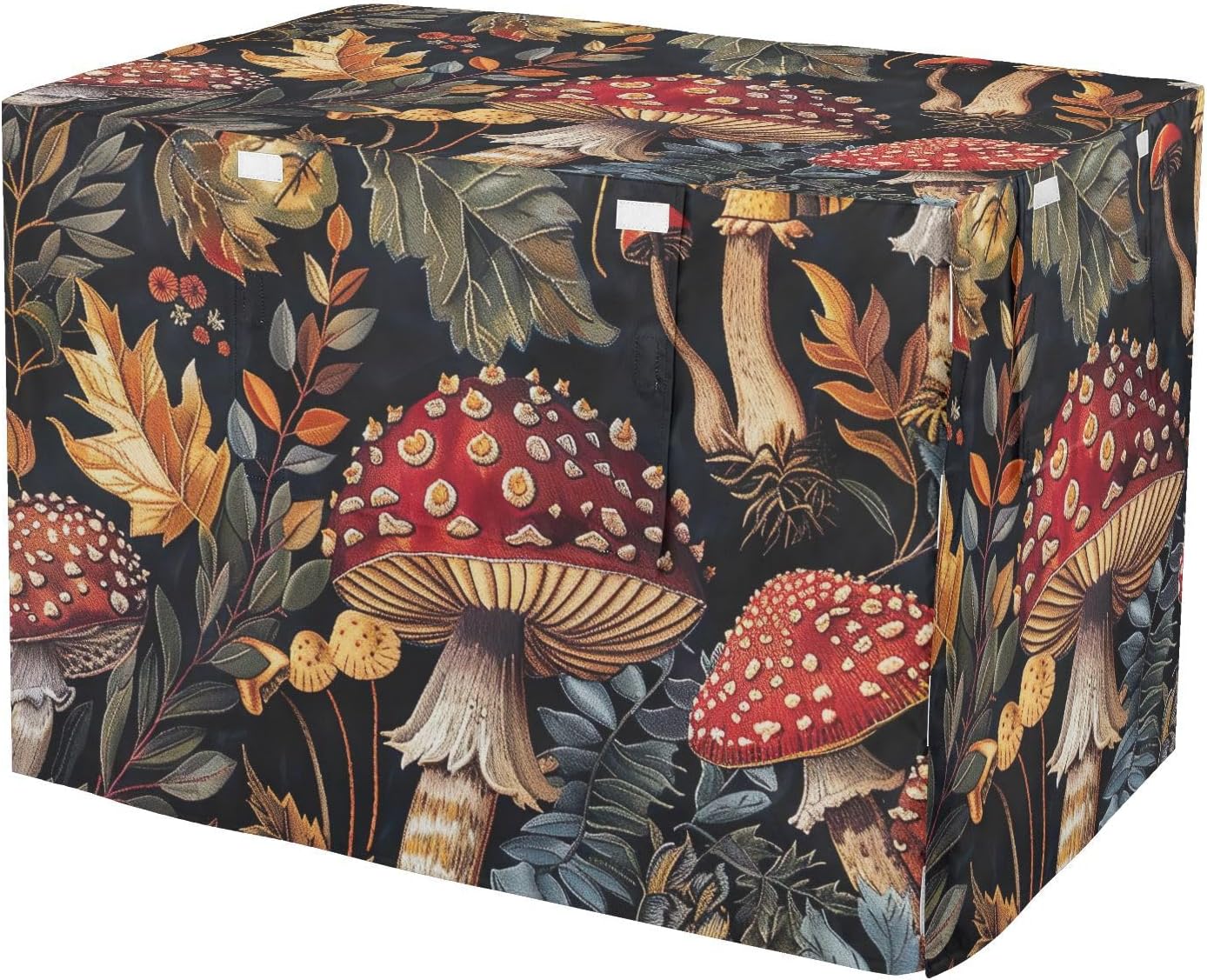 Vintage Mushrooms Lants Dog Crate Cover Roll-up Sides, Pet Kennel Cover with Mesh Windows, Large