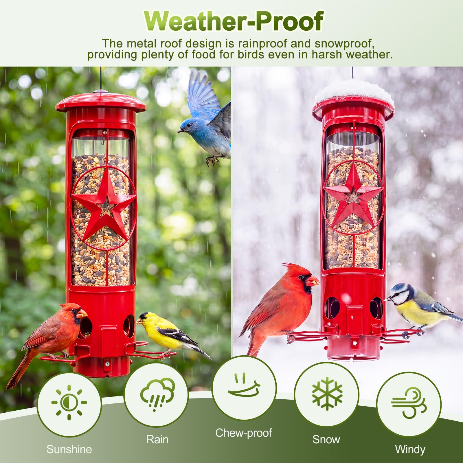 Comederos de pájaros a prueba de ardillas para colgar al aire libre, comedero de metal a prueba de ardillas con protección contra la gravedad, 3 libras, gran capacidad, comederos para pájaros
