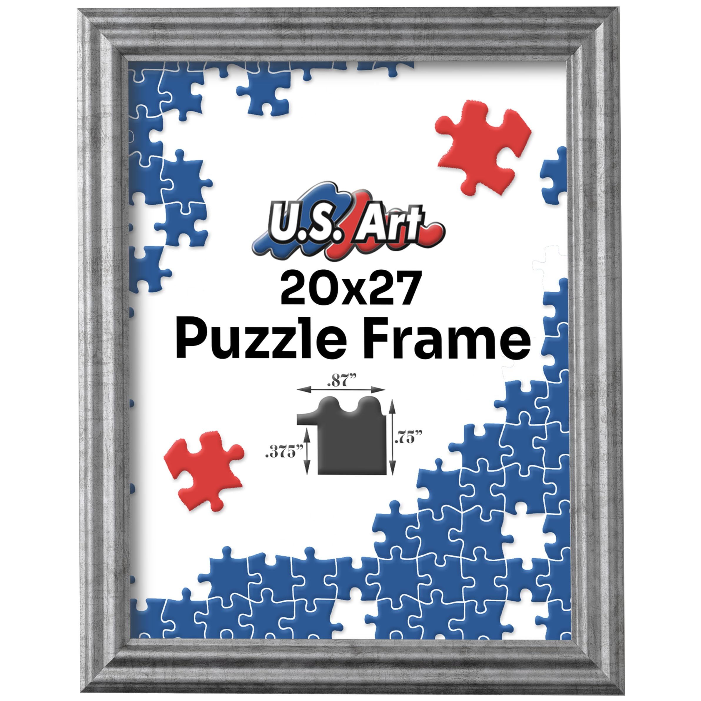 20x27 Antique Silver Puzzle Frame with UV-Blocking Plexiglass