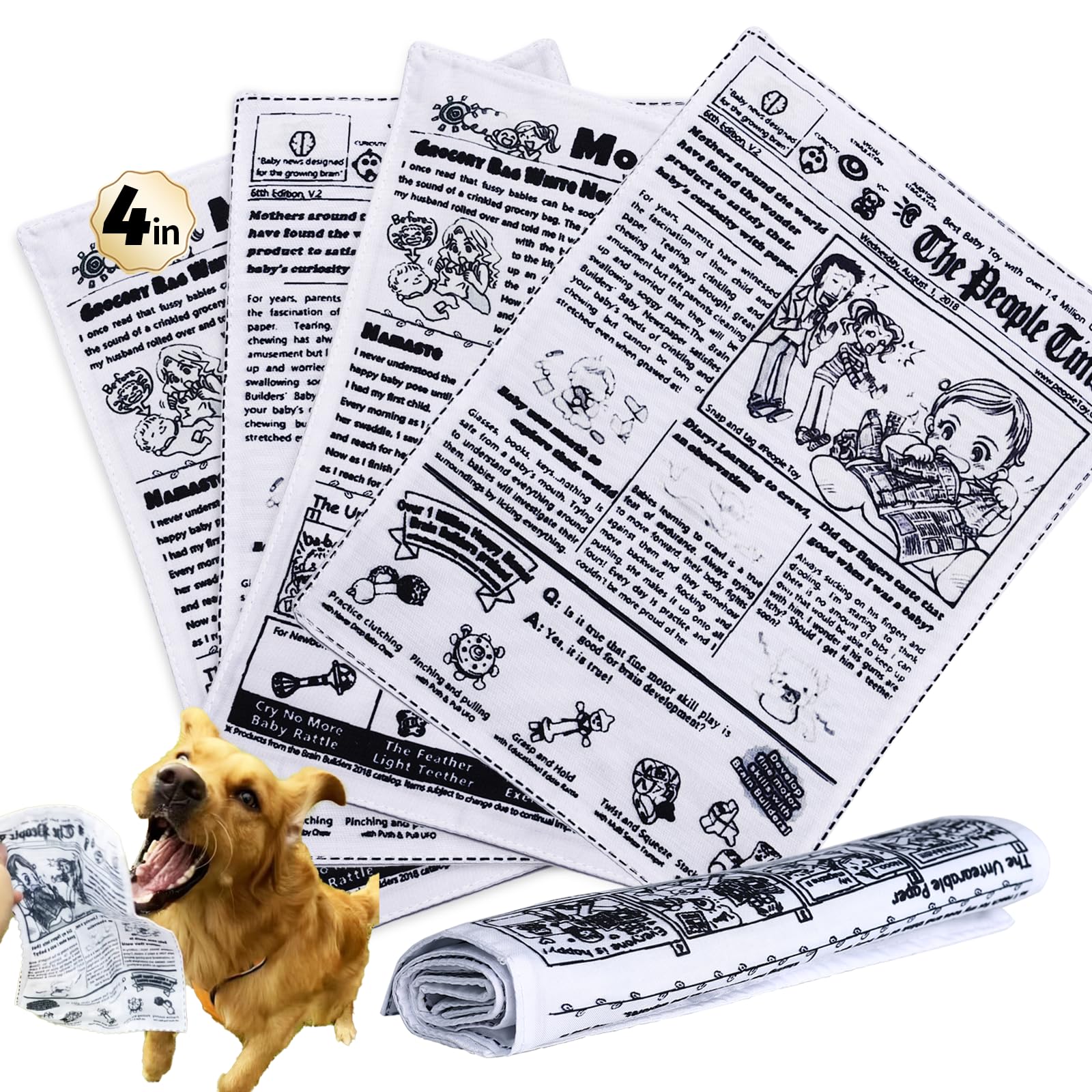 Dosanlues Interactive Dog Toys for Boredom - Newspaper Squeaker Toys - 4PCS Newspaper Dog Toy for Puppy Small Medium Furry Friends