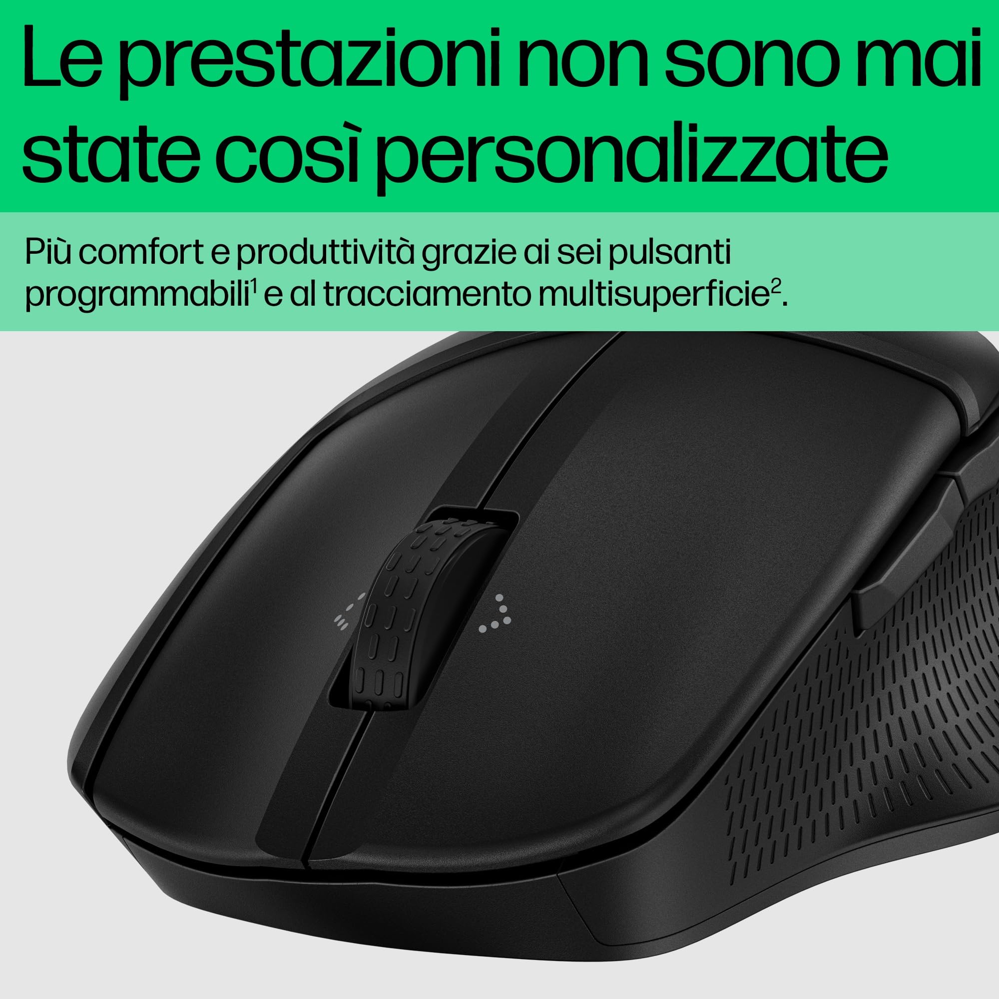 HP 480 Mouse Comfort, Connessione Bluetooth 5.3, Sensore Ottico da 4000 DPI, 6 Pulsanti Programmabili, Rotella Inclinabile, Durata Batteria fino a 10 Mesi, Windows 10, 11 e macOS, Nero