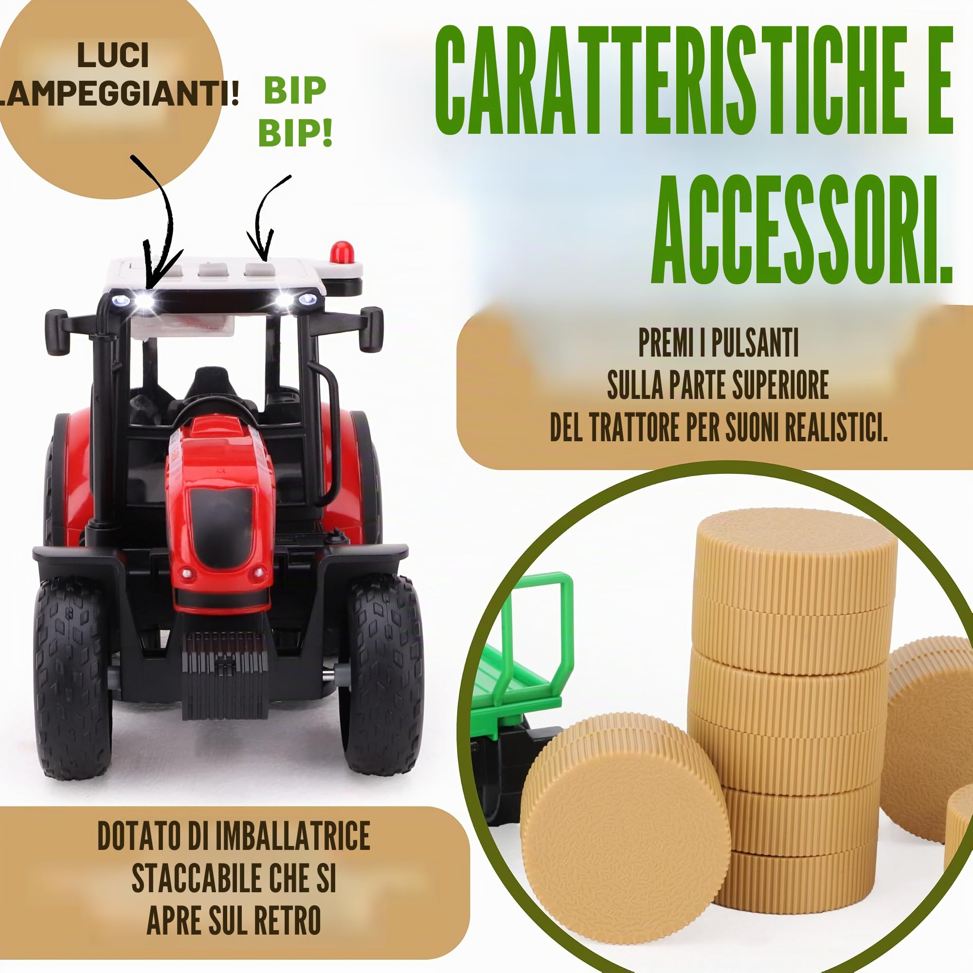 Toyland Trattore e rimorchio 37 cm Rosso con luci e suoni - Giocattoli da fattoria per bambini (Trattore e rimorchio a sfere)