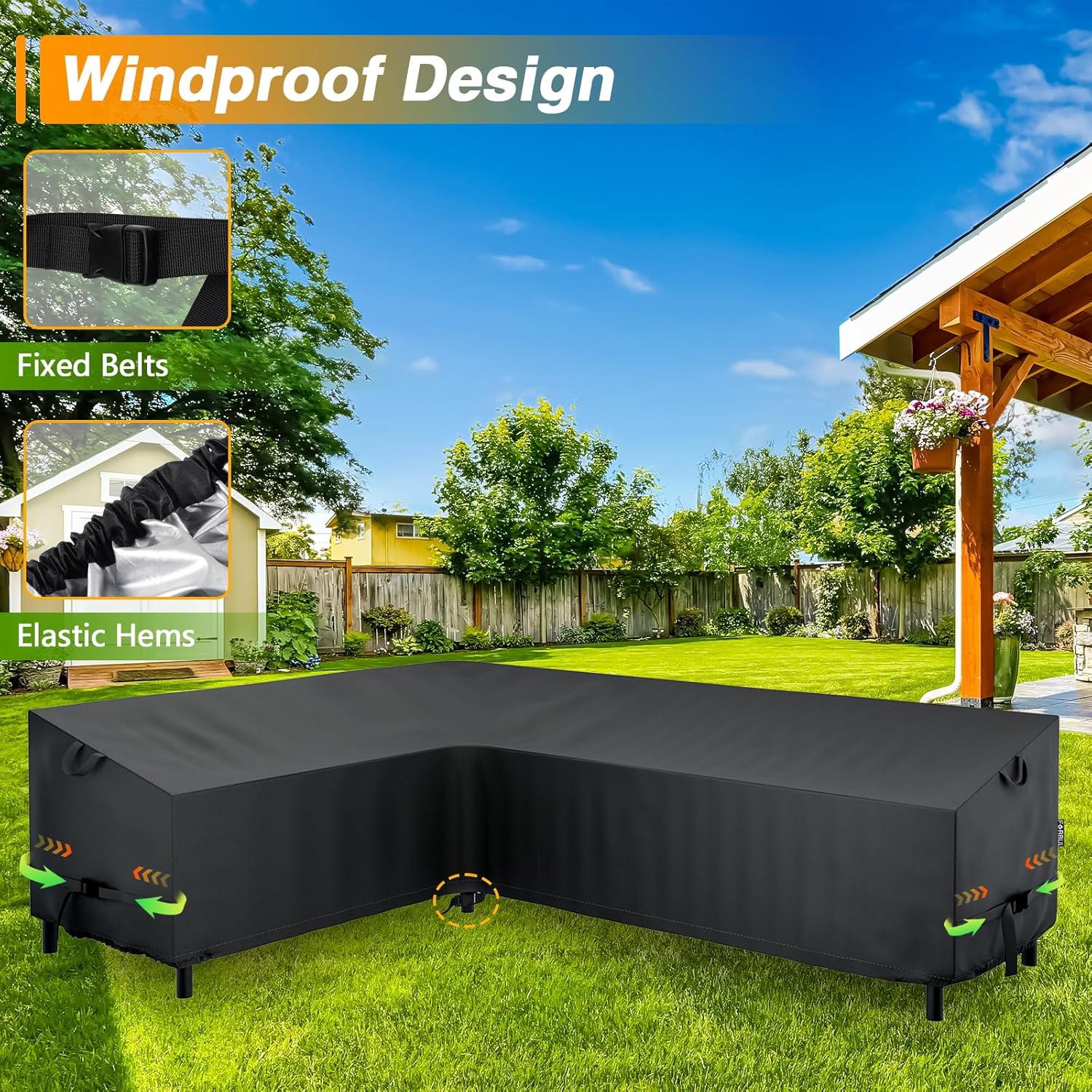 L-Shaped Sectional Sofa Cover 85" L/110" L x 33.5" D x 31" H 420D Heavy Duty Windproof and Waterproof Outdoor Sectional Couch Cover for 6-Seater Patio Furniture Couch