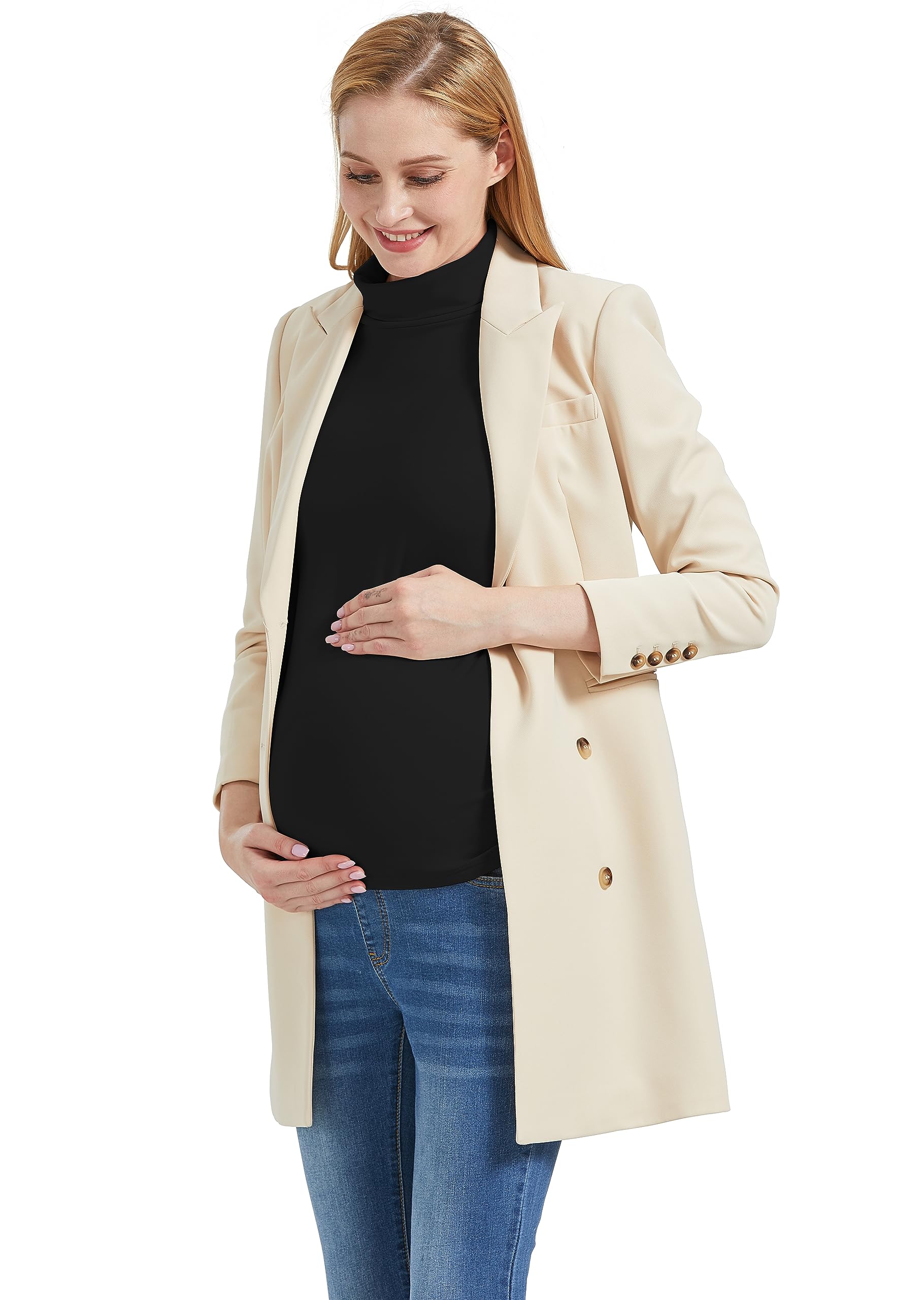 Foucome Chemise de maternité à col roulé à manches longues doublée en polaire pour femme enceinte