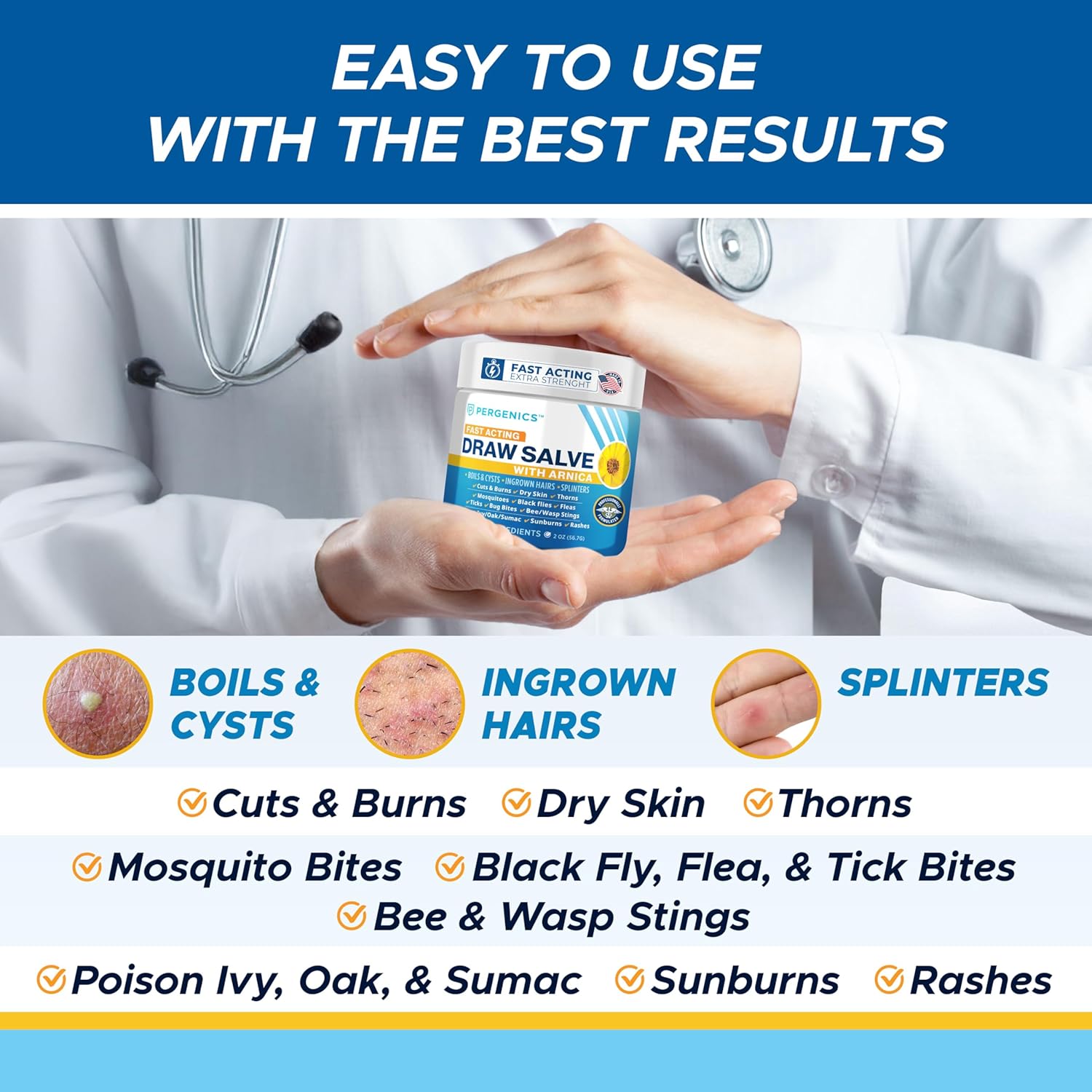 Pergenics Drawing Salve with Arnica Ointment, for Dry Skin, Cuts, Burns, Rash, Poison Ivy Oak, Itching, Insect Bites, Bee Sting, Ingrown Hair, 2 Oz - Image 2