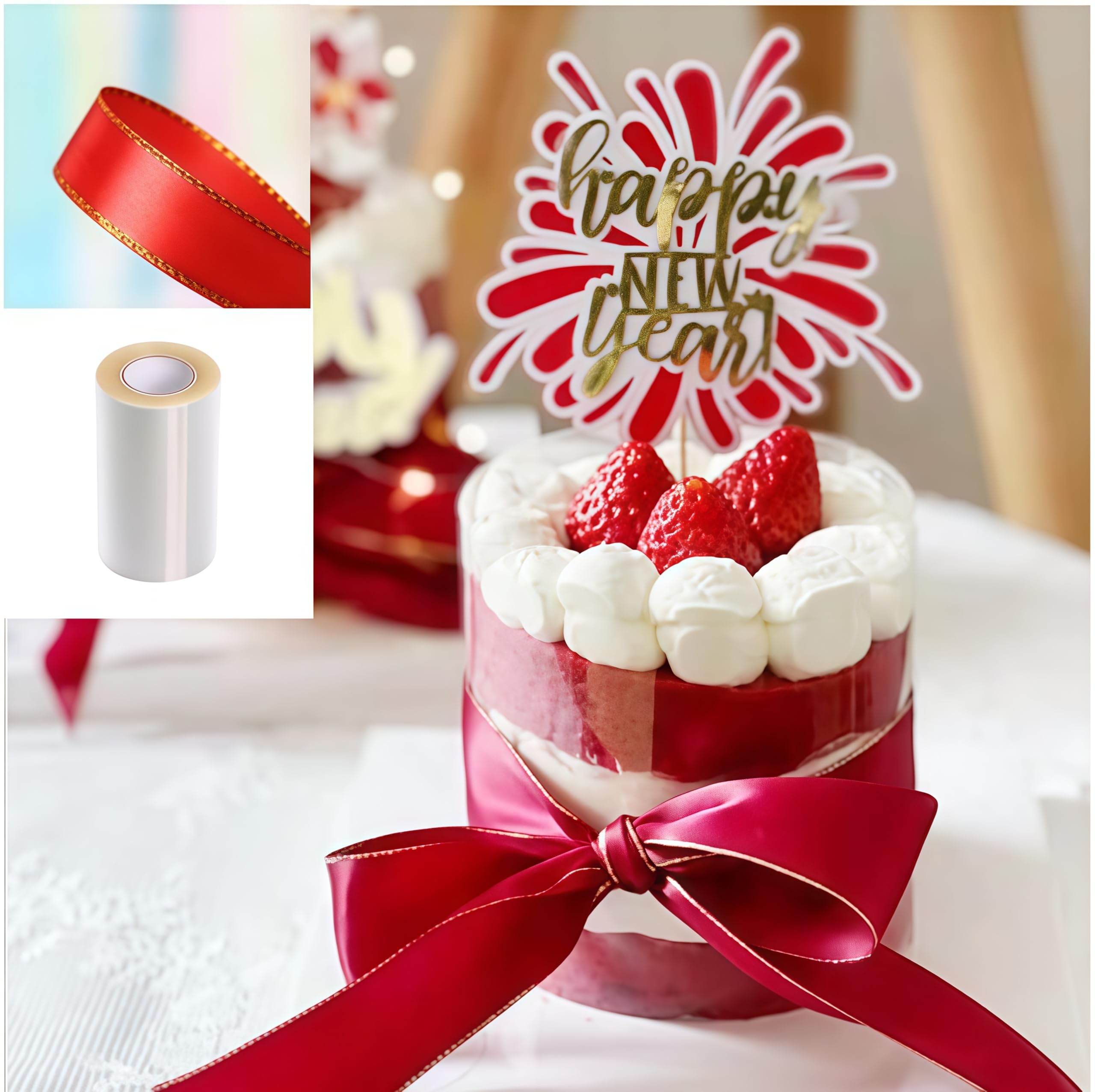 Daily Treasures Collari per torte,fogli di acetato con Stikers e corda di canapa,strisce trasparenti per torta mousse collare per torte da forno bordo circostante Decorare