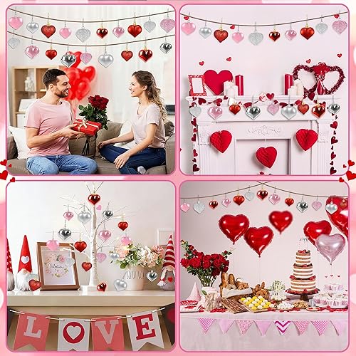 Miniatura 3 de 48 adornos de corazón para decoraciones del día de San Valentín, 2 tamaños de adornos en forma de corazón para árbol de Navidad de San Valentín,