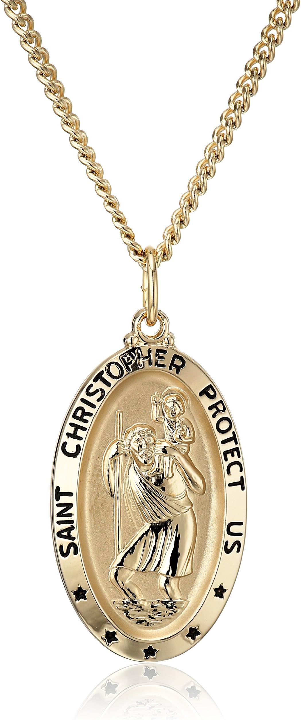 Amazon EssentialsOval Saint Christopher Medal Necklace with Rhodium Plated Stainless Steel Chain, 20", (previously Amazon Collection)