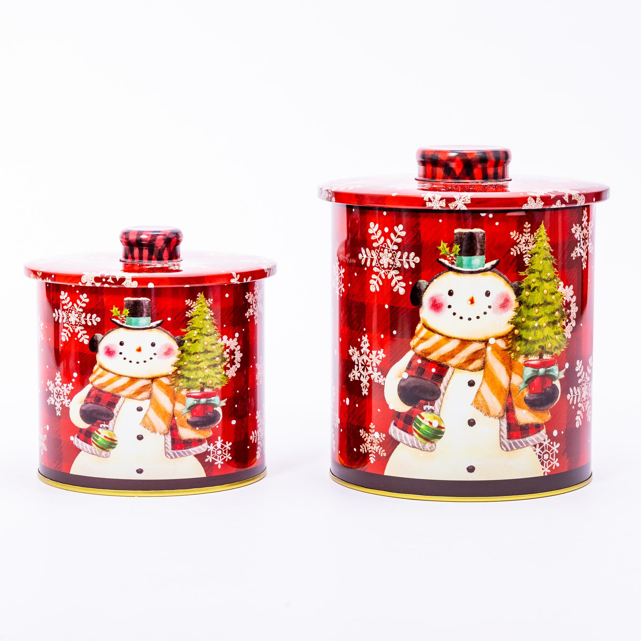 Evelay Snowman 2 Christmas Tins Jars Storage Tin Container Canisters Tea Coffee Cookie Biscuit