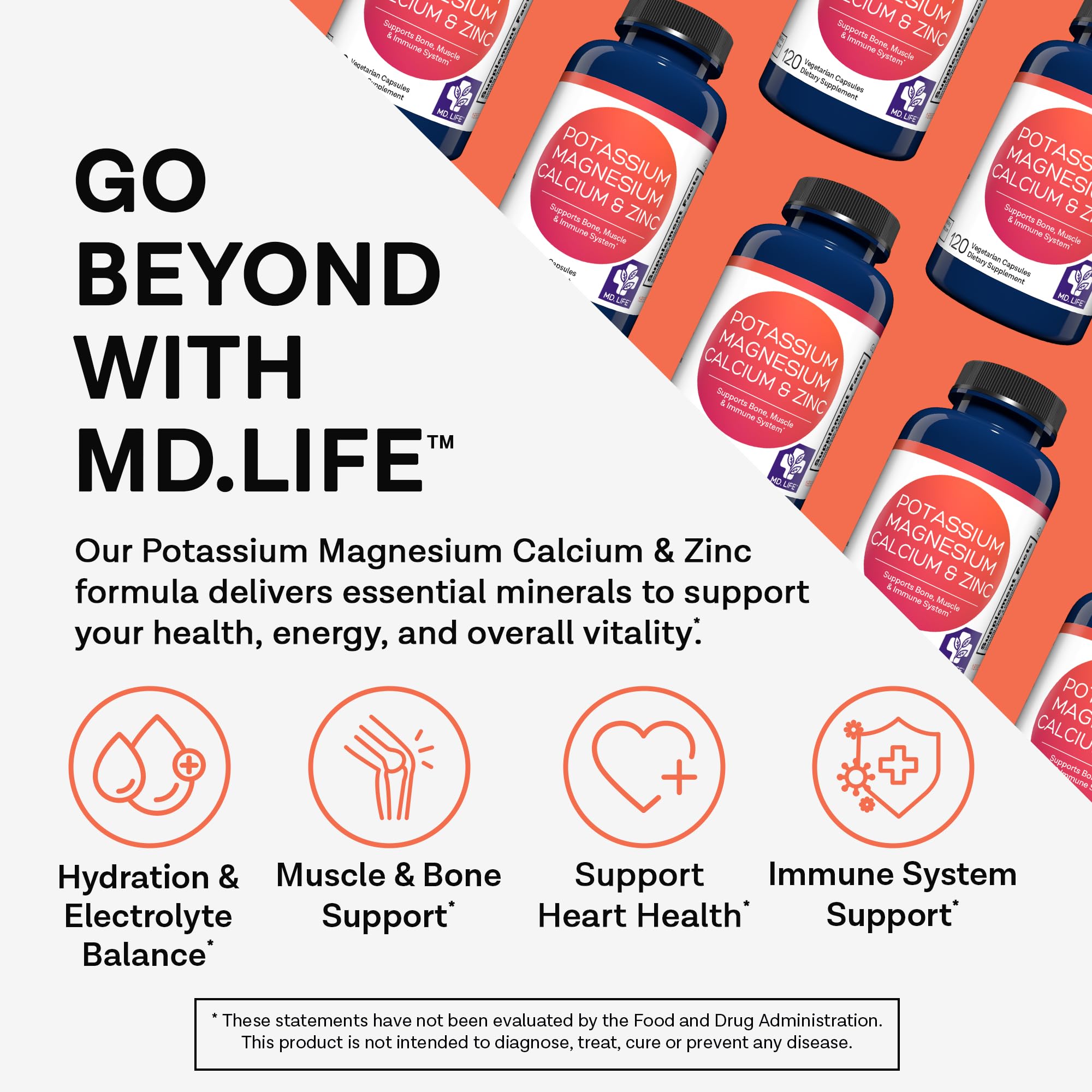 MD. Life Potassium Magnesium Zinc Calcium Supplement - 120 Capsules - Potassium Magnesium Zinc Supplement – Supports Bone Health & Muscle Health – Promotes Calcium Absorption and Immune Function — Amazon image 2
