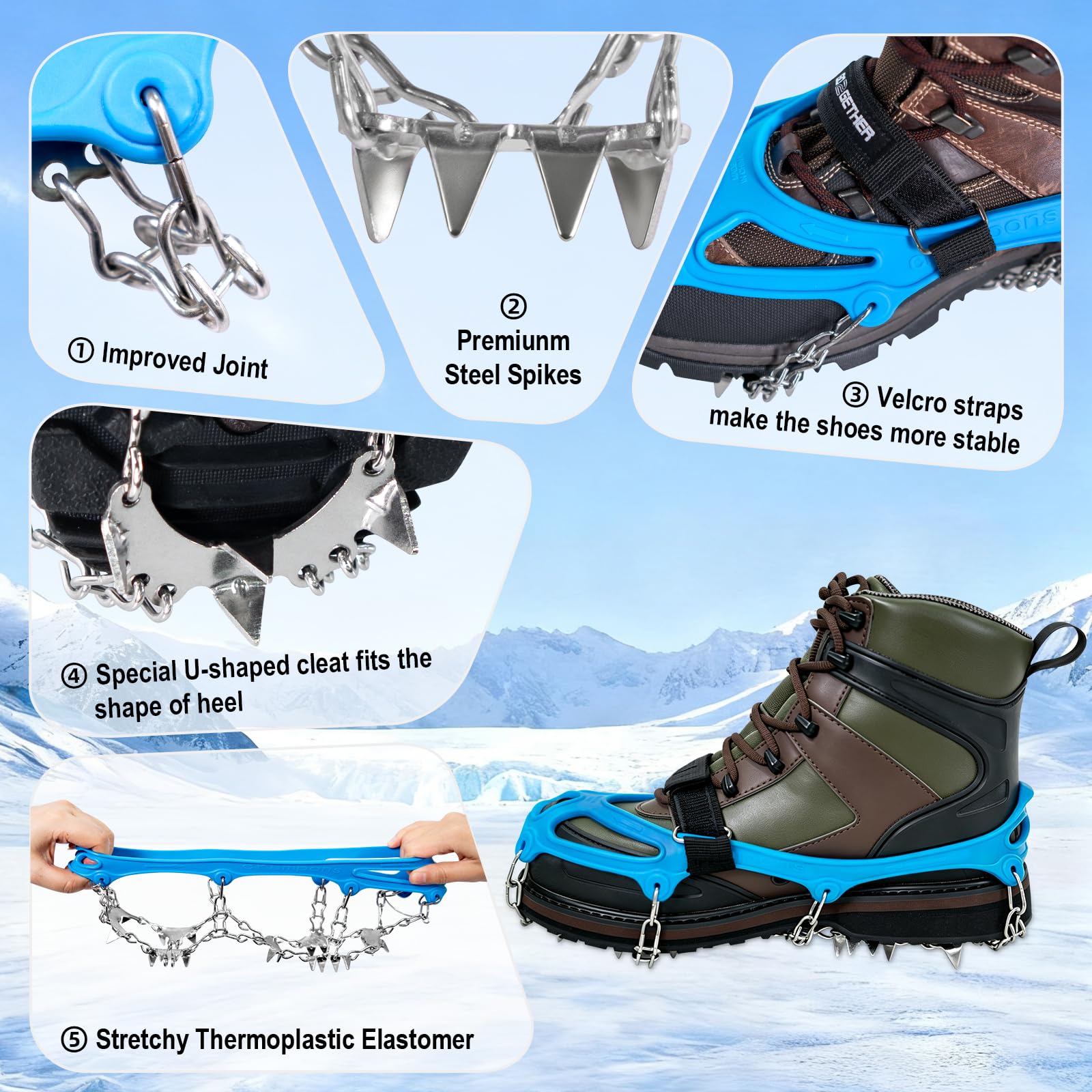 G2 - Tacos de hielo para botas y zapatos, picos de acero inoxidable para caminar sobre nieve y hielo, fáciles de usar para senderismo, caminar, escalar, trotar (M naranja)