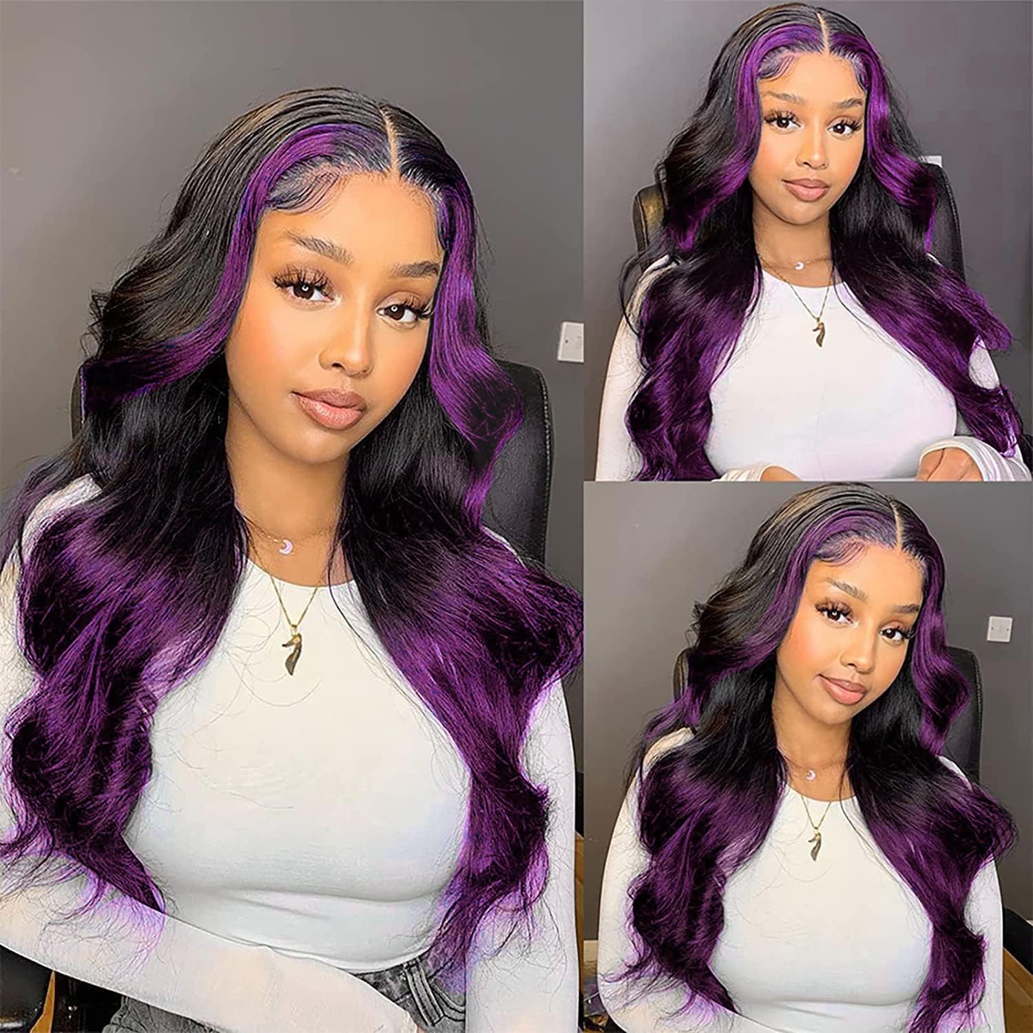 Purple ombré highlights 13x4 Lace front human hair wigs with baby hairs Amazon.com : Purple Ombre 13x4 HD Lace Front Wig Human Hair  main image 2