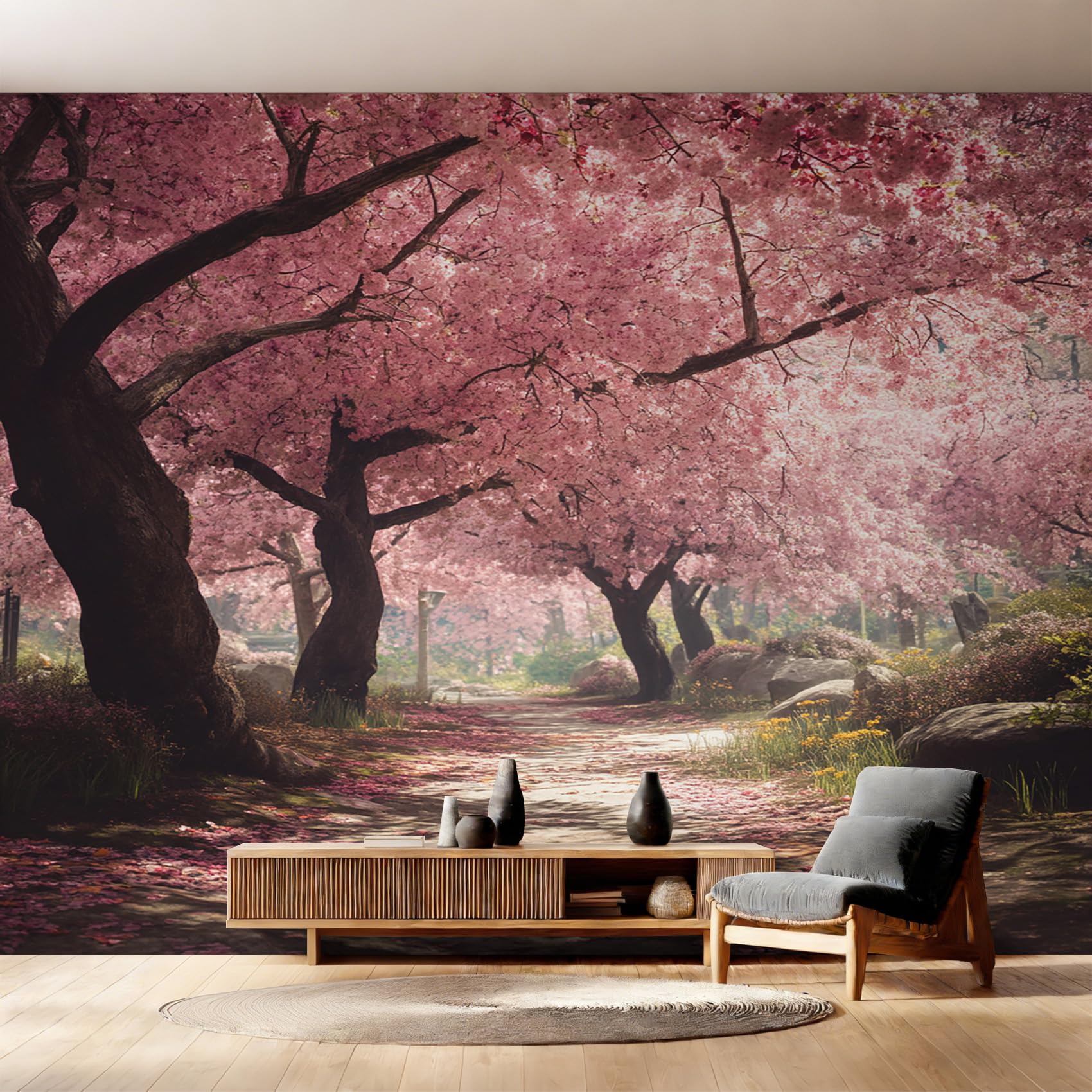 Generisch Vlies Fototapete Kirschblüten Baum 250x175 cm (B x H), Tapete Japanische Rosa Blumen Wandtapete Wohnzimmer Schlafzimmer Vliestapete, Wanddeko Motivtapeten