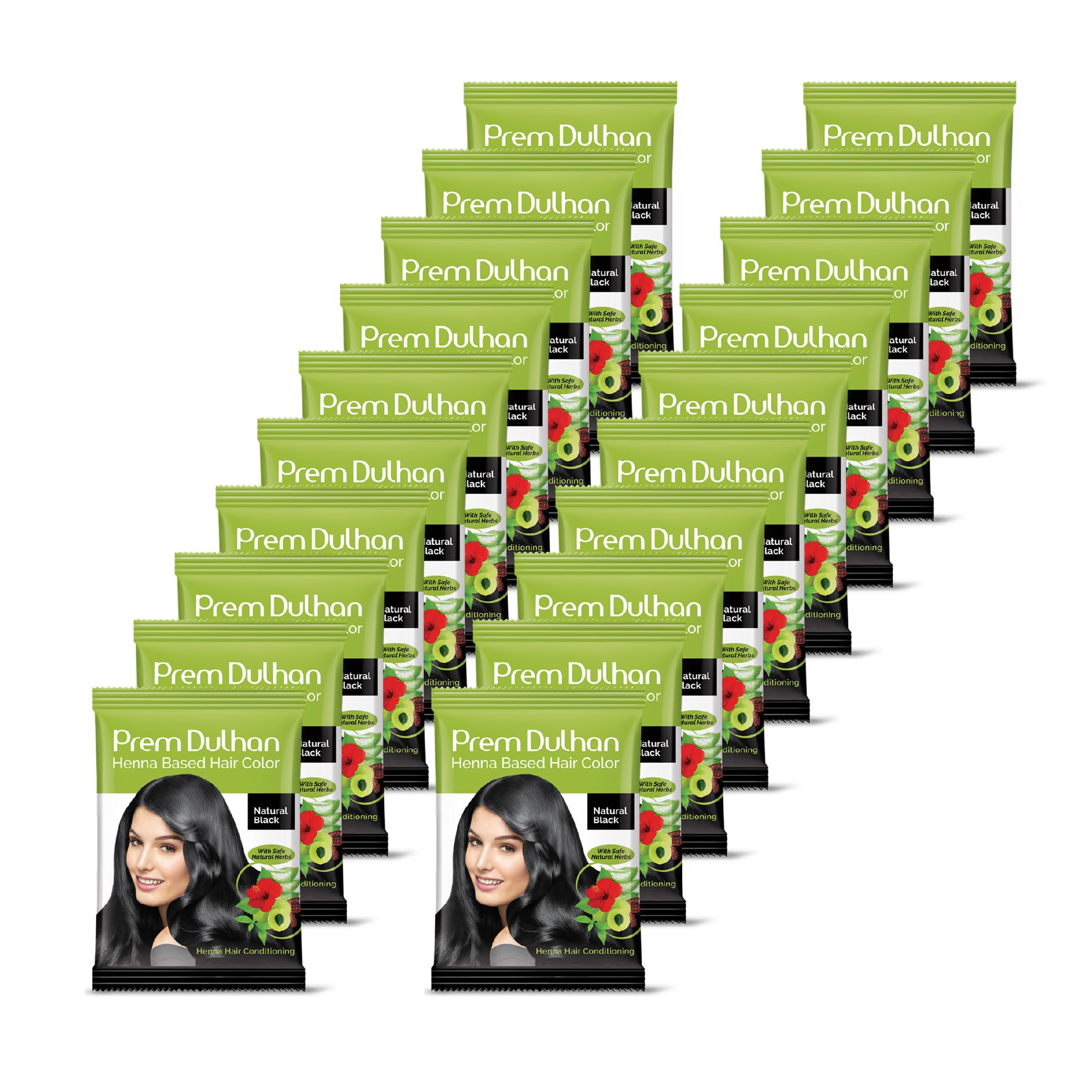 Prem Dulhan Natural Henna Hair Color for Vibrant & Long-Lasting Results Natural Black Shade Ammonia-Free Coloring, Sachets (10 g/0.35 Ounce (Pack of 20))