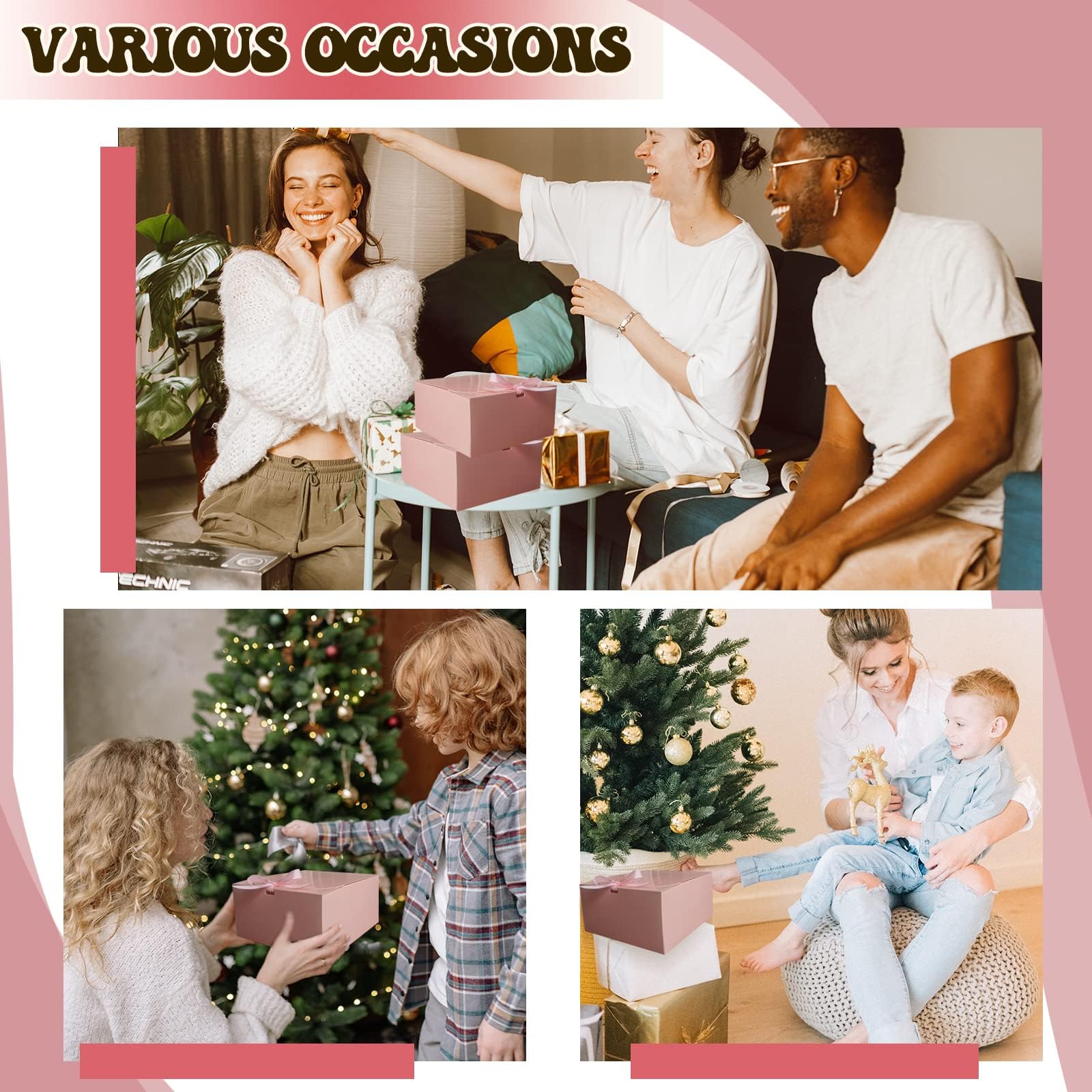Geschenkboxen mit Deckel, rosa Geschenkboxen mit Schleife, Brautjungfernantragsbox für Geschenke, Kraftpapier, Geschenkboxen für Hochzeit, Weihnachten, Halloween, Babyparty, 12 Stück