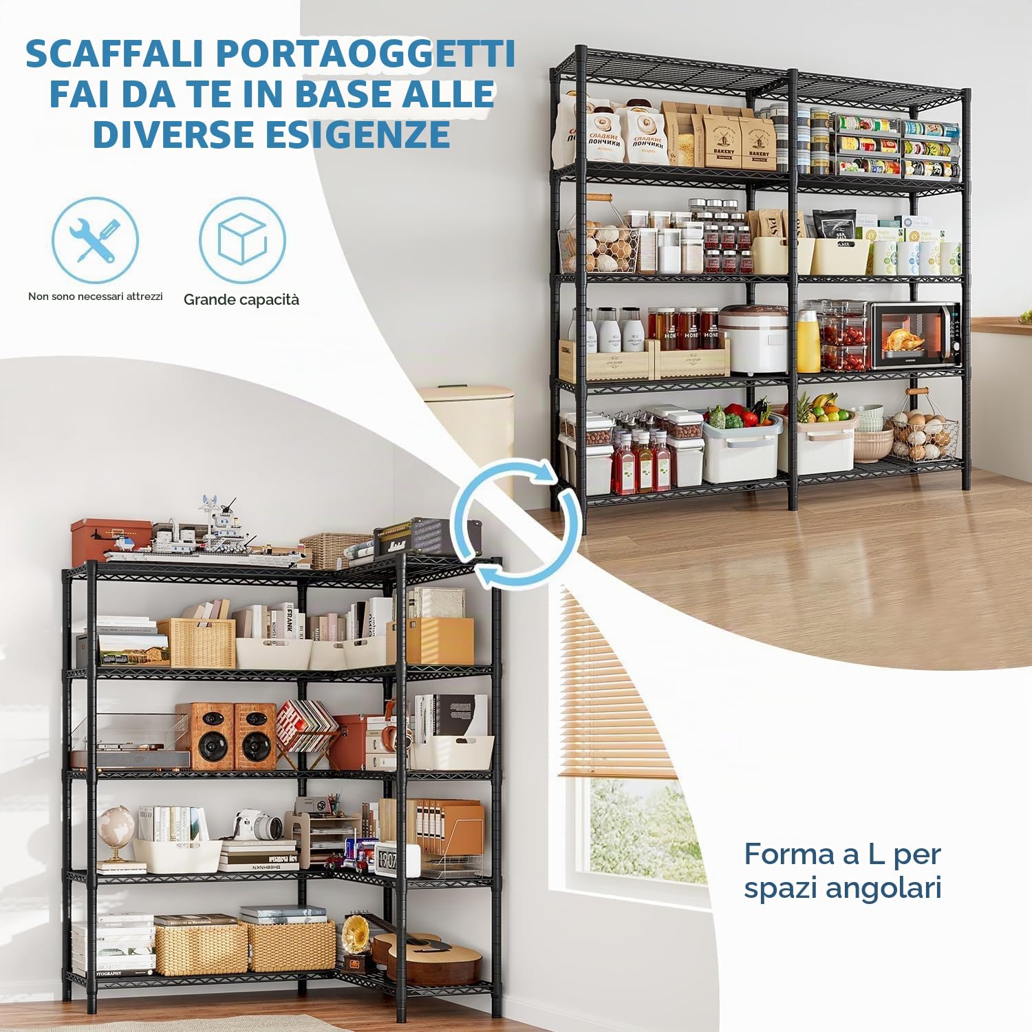 Scaffalatura a 5 ripiani, 183x155x40 cm, Capacità 550 kg, 5 Ripiani Regolabili, Montaggio Senza Attrezzi, Nero (Nero, 155 * 40 * 183cm)