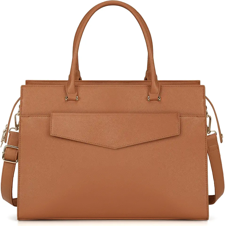 Bolsa para laptop feminina de couro de 15,6 polegadas, conjunto de 2 peças, bolsa grande para computador