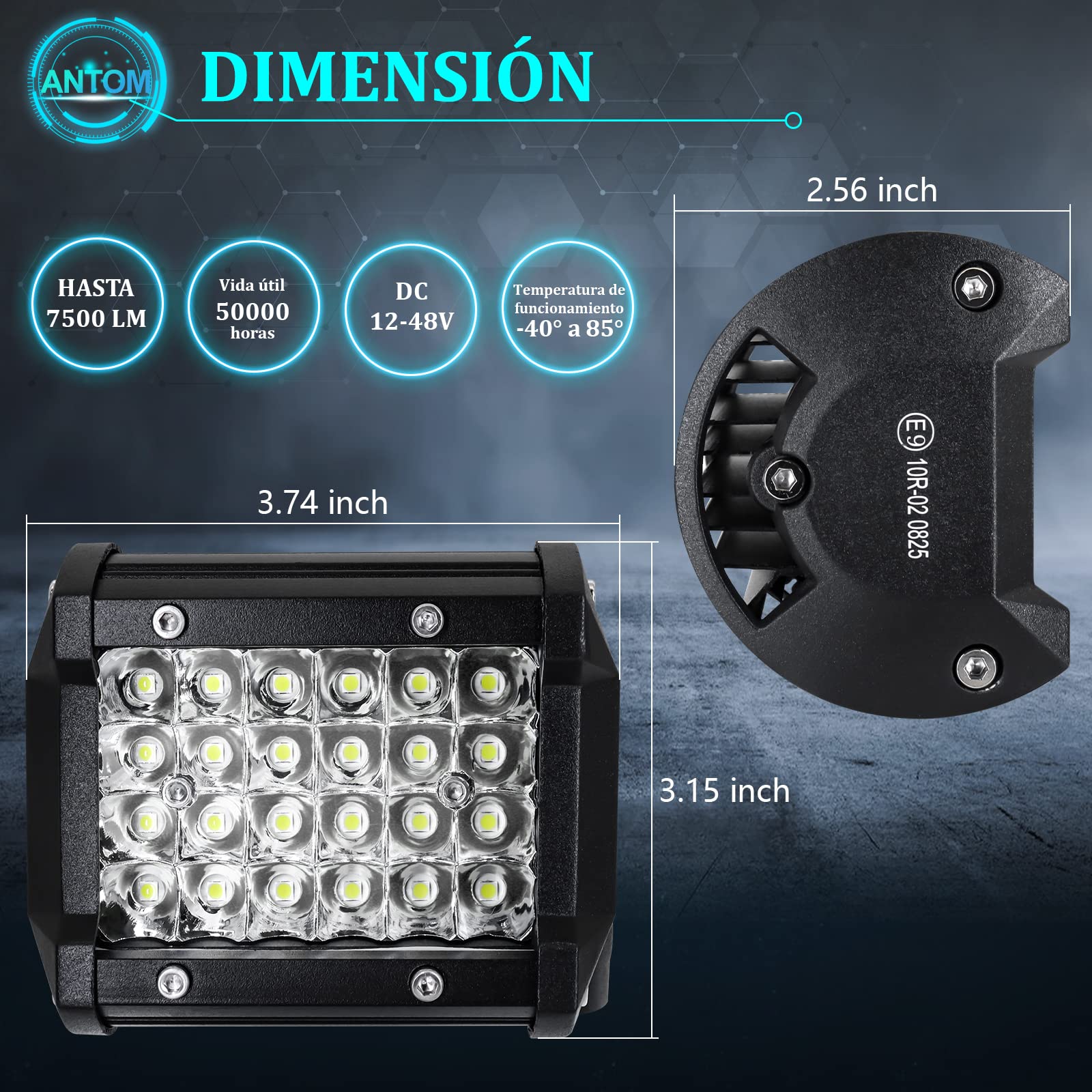 AnTom Reflektor roboczy LED, 72 W, 10 szt., traktor, 21600 lm, 9-36 V, 6000 K, reflektor cofania LED, wodoszczelny IP67, do traktorów, SUV, UTV, ATV