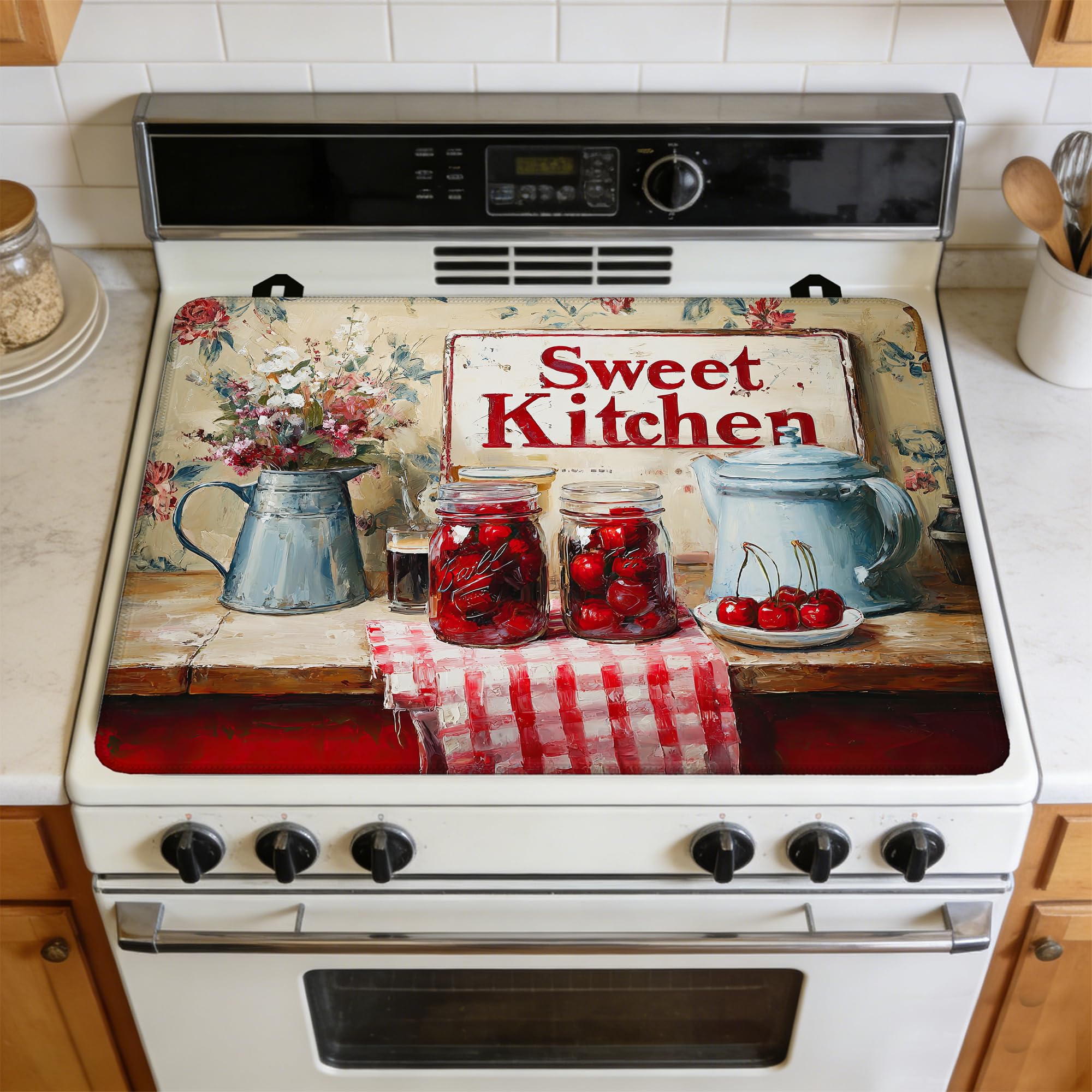 Multi-Design Silicone Stove Cover for Glass/Electric Stoves - 3-in-1 Heat-Resistant Protector Mat, Non-Slip Drying Rack (Teapot, 28" L x 20" W)