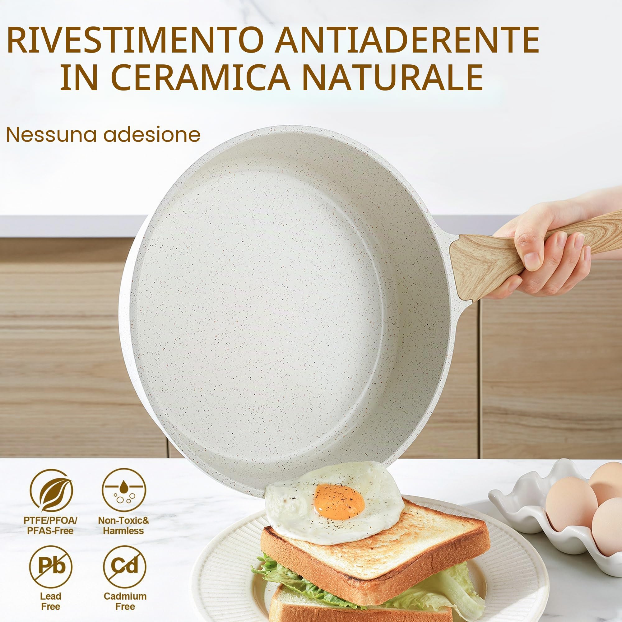 SENSARTE Set di Pentole 13 Pezzi, Antiaderente in Ceramica, Compatibile con Induzione e Gas, Include Padelle e Casseruole, con Manico Ergonomico Resistente e Lavabile in Lavastoviglie