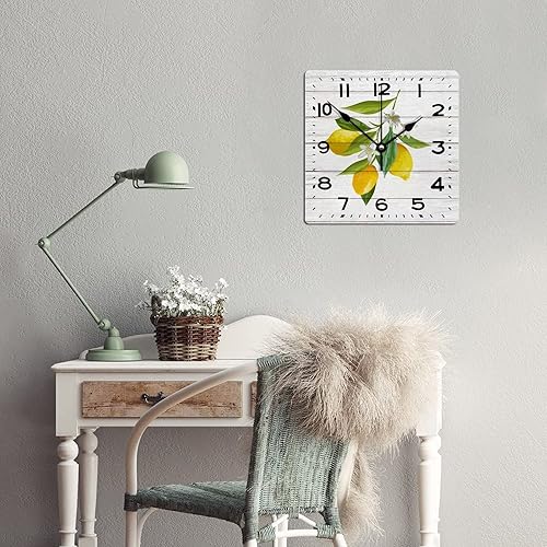 Miniatura 5 de Reloj de pared de madera con frutas y madera rústica, limón, 12 pulgadas, reloj de pared cuadrado vintage de madera, reloj de pared clásico preciso