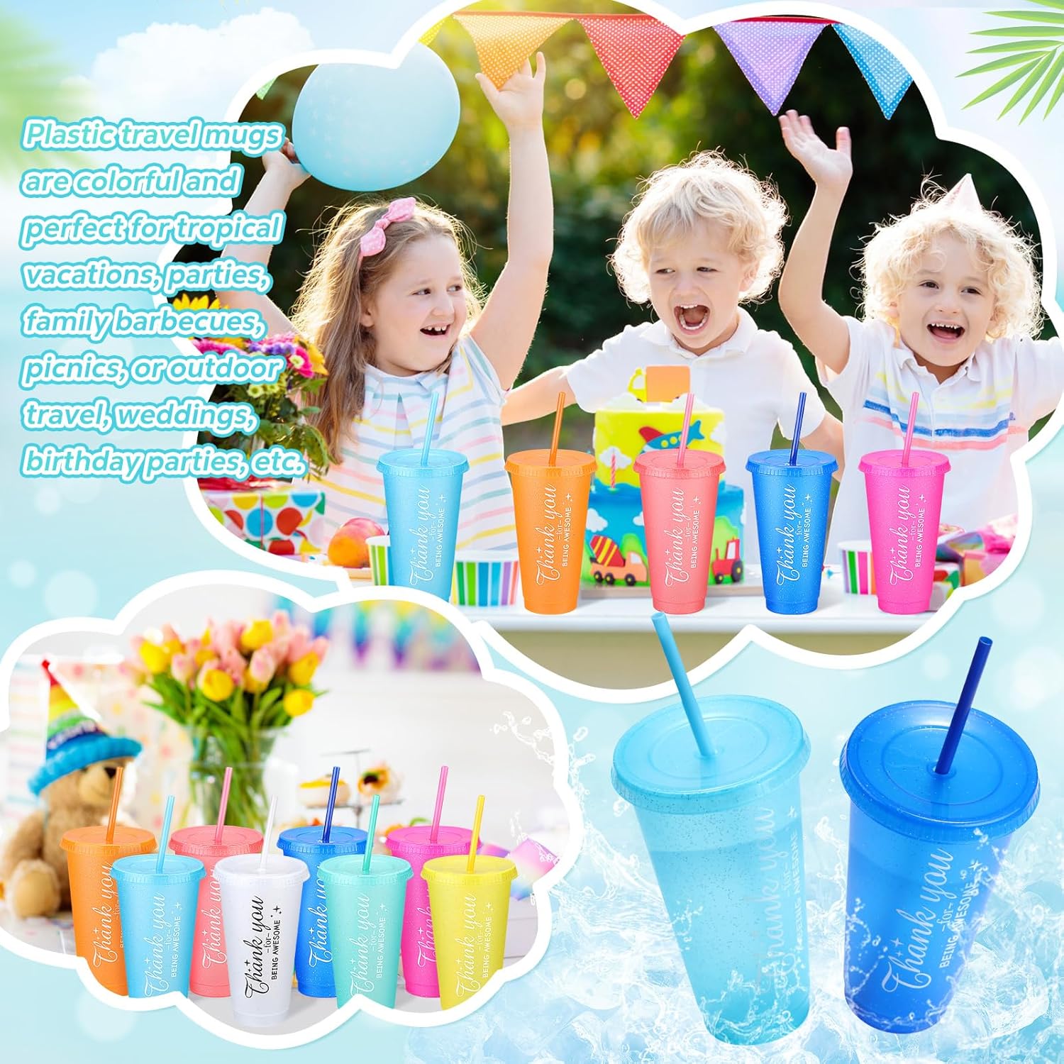 Dandat 24 Pcs Employee Appreciation Gifts Bulk Coworkers Tumbler Cup Staff Thank You Supplies 24 oz Tumbler with Lid and Straw Plastic Tumblers Coworker Team Office (Neon Colors) - Image 4