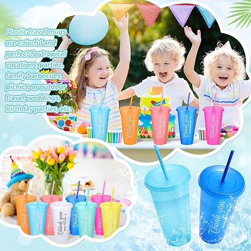 Miniatura 4 de 24 vasos inspiradores de agradecimiento, vaso colorido de 24 onzas con tapa y pajilla, vasos de plástico reutilizables, regalo de agradecimiento de