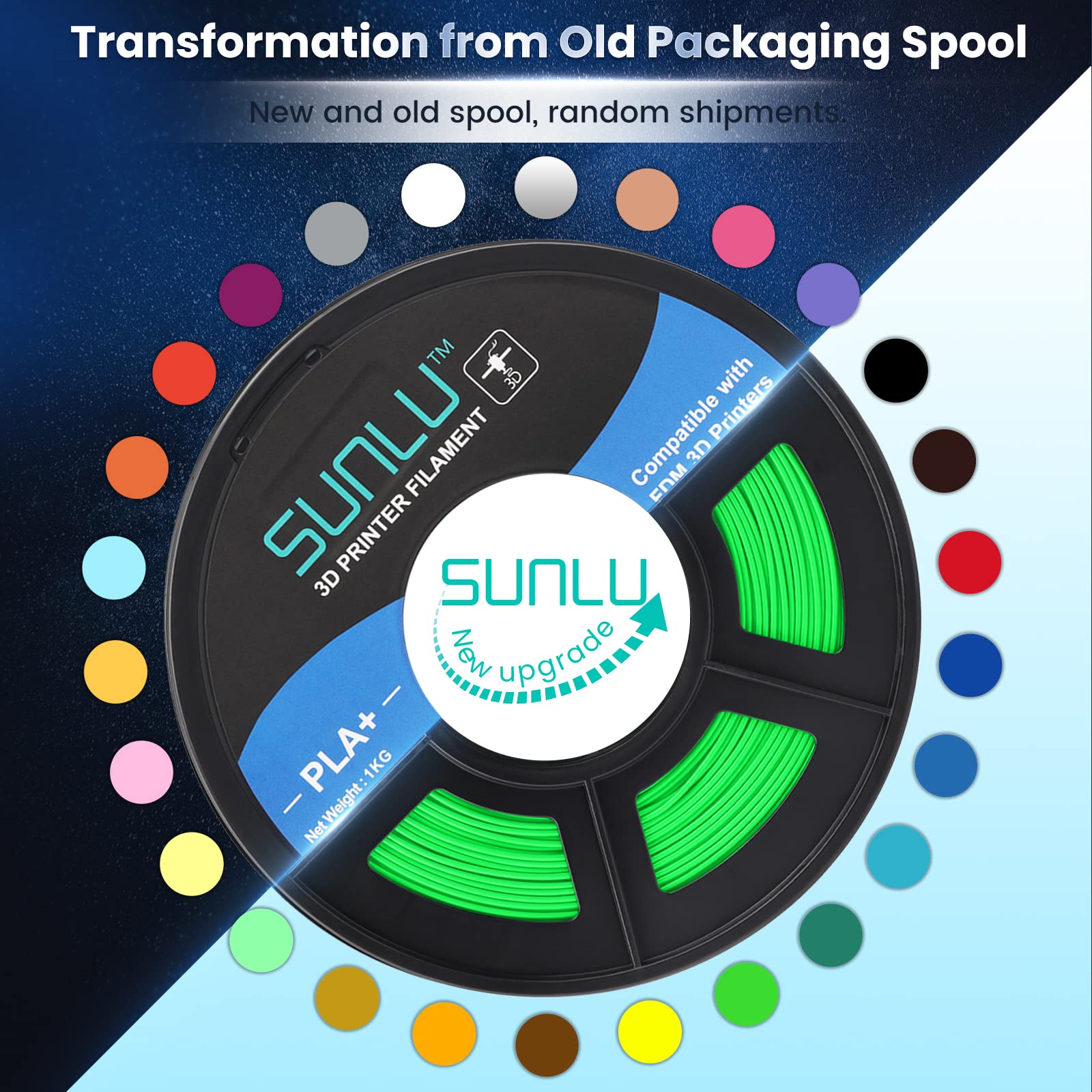 SUNLU Filamento PLA+ 1.75 mm per Stampante 3D e Penne 3D, Filamento PLA Plus 1KG,Neatly Wound, Precisione di Tolleranza del Filamento +/- 0.02 mm (Verde)