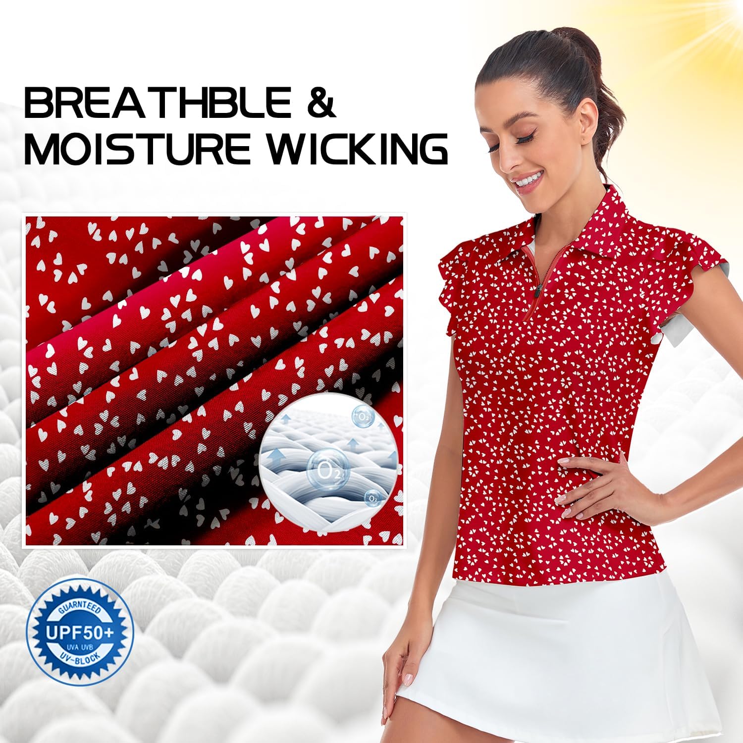 Soneven Womens Petal Sleeve Golf Shirts Moisture Wicking Lady Golf Apparel Print Tennis Sport T Shirt - Image 5