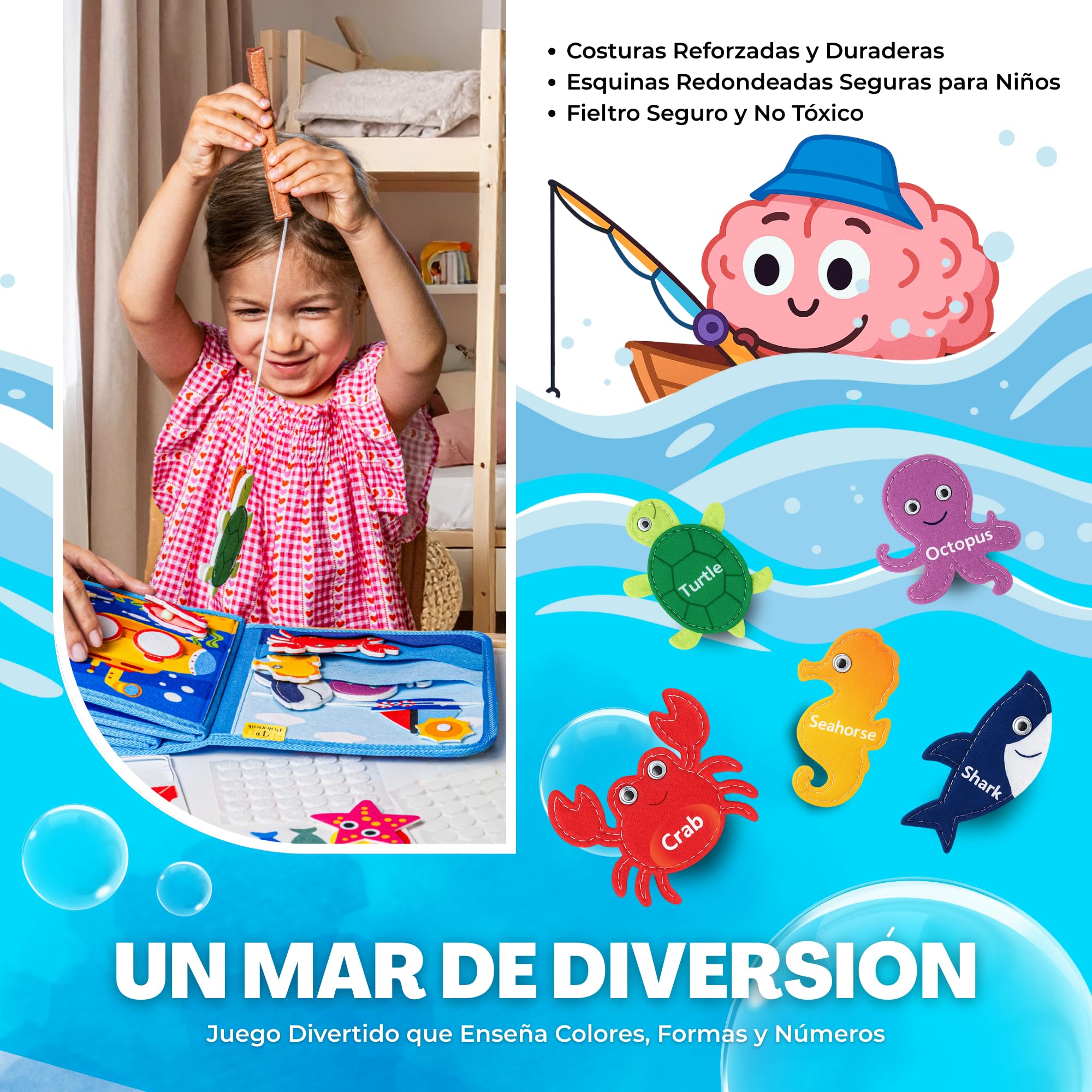 Libro Montessori 1, 2, 3, 4 años, Busy Board, Busy Book, Libro Interactivo, Libro sensorial Bebe, Juguetes sensoriales, Regalos Cumpleaños Niño Niña, Incluye Regalo de Oruga