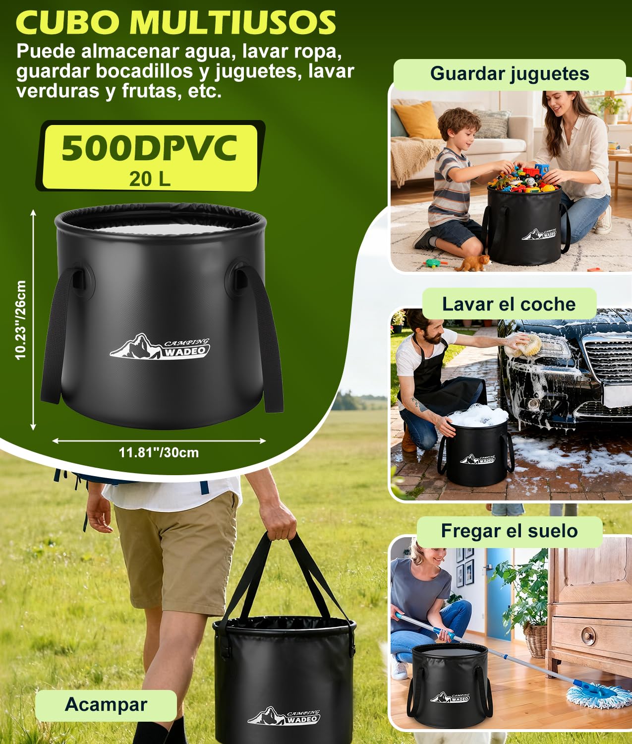 WADEO Ducha de Camping con batería de 6000 mAh, Bomba y depósito de Agua de 20 l, Kit de Ducha para Exteriores con función de Calentamiento, Ideal para Viajes, Lavado de Coches, y emergencias