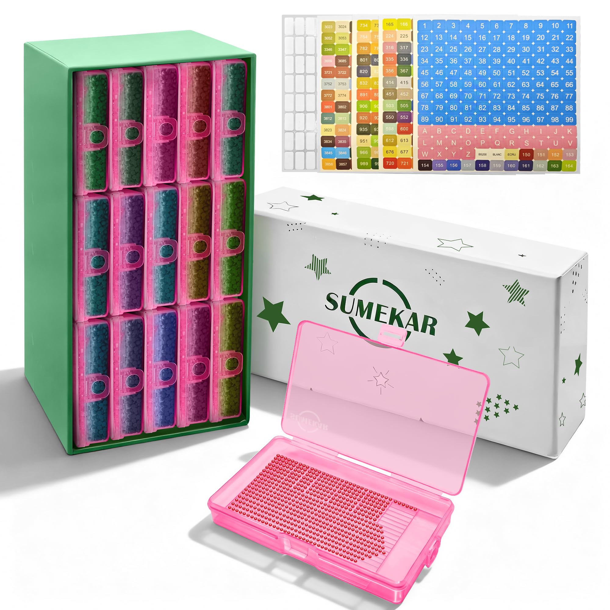 Sumekar 15PCS Extra Large Diamond Painting Storage Containers Trays,Diamond Painting Accessories,2-in-1 Diamond Art Trays with Lids(Pink)