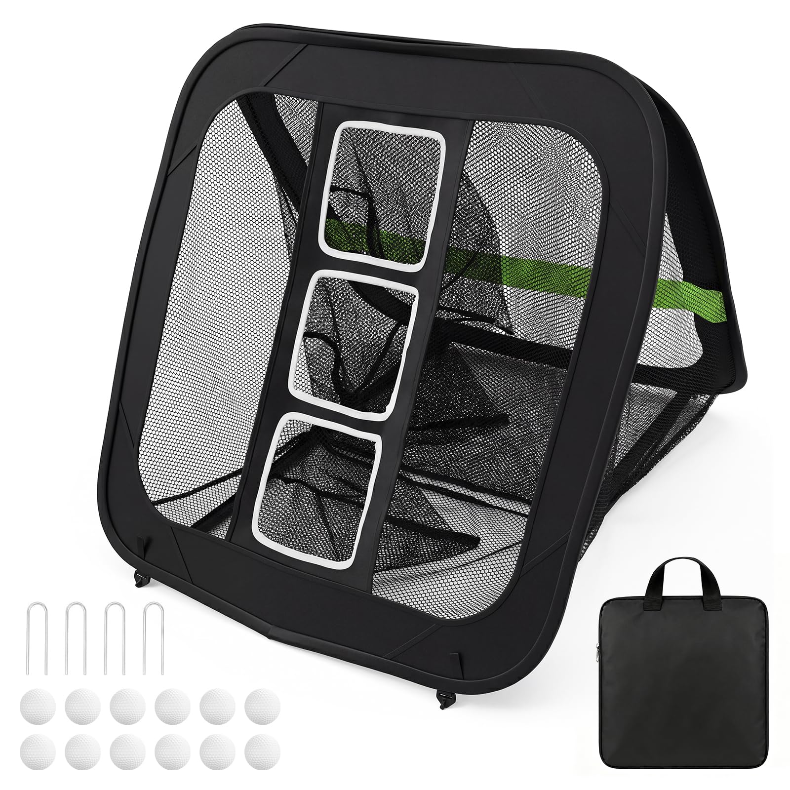 Golf Chipping Practice Net for Garden, Double-Sided Target with Hitting Mat & Balls, Large Catchment Design, Quick 2-Min Setup for Beginners & Experienced Players