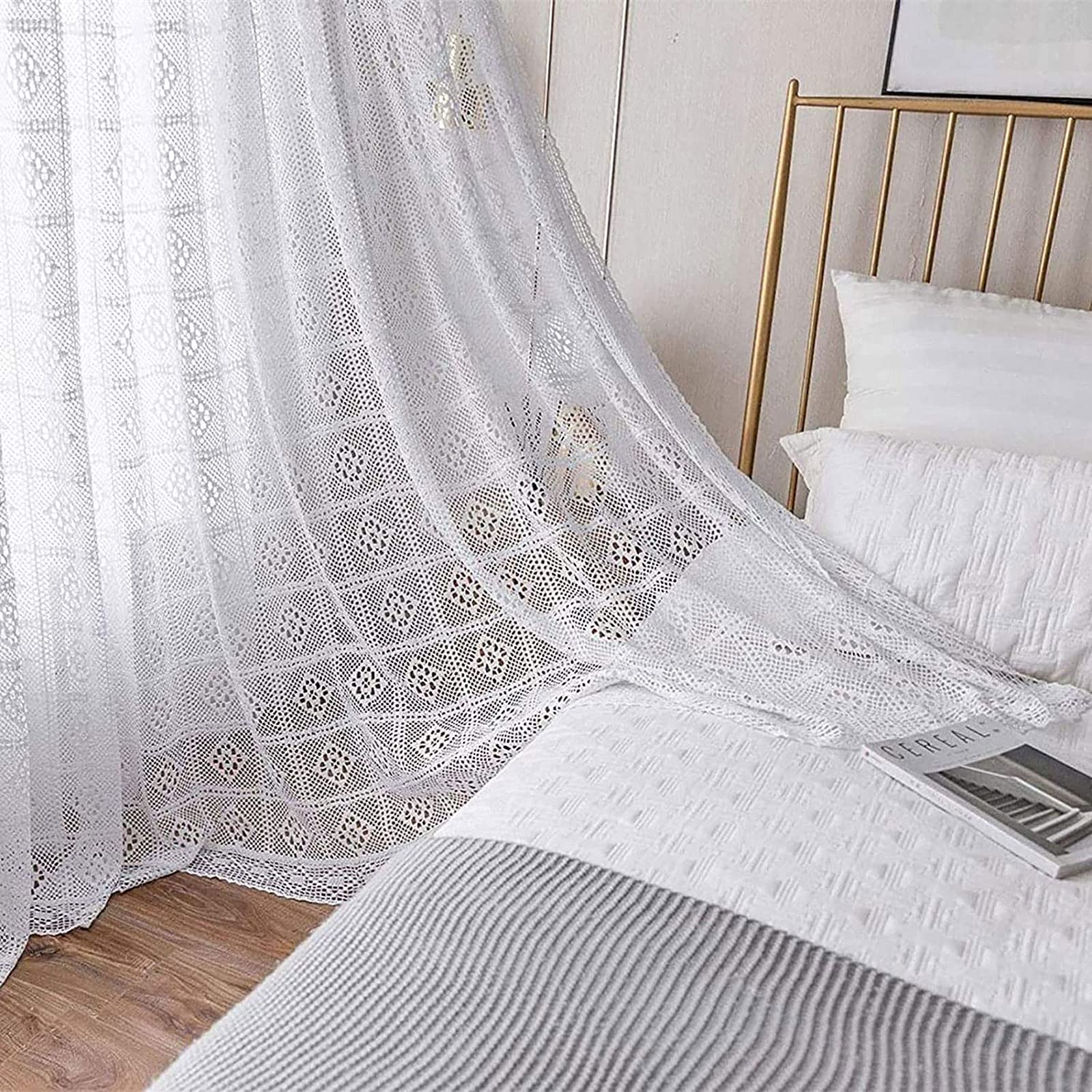 Rideau de crochet en coton boho blanc 180x240cm avec crochets