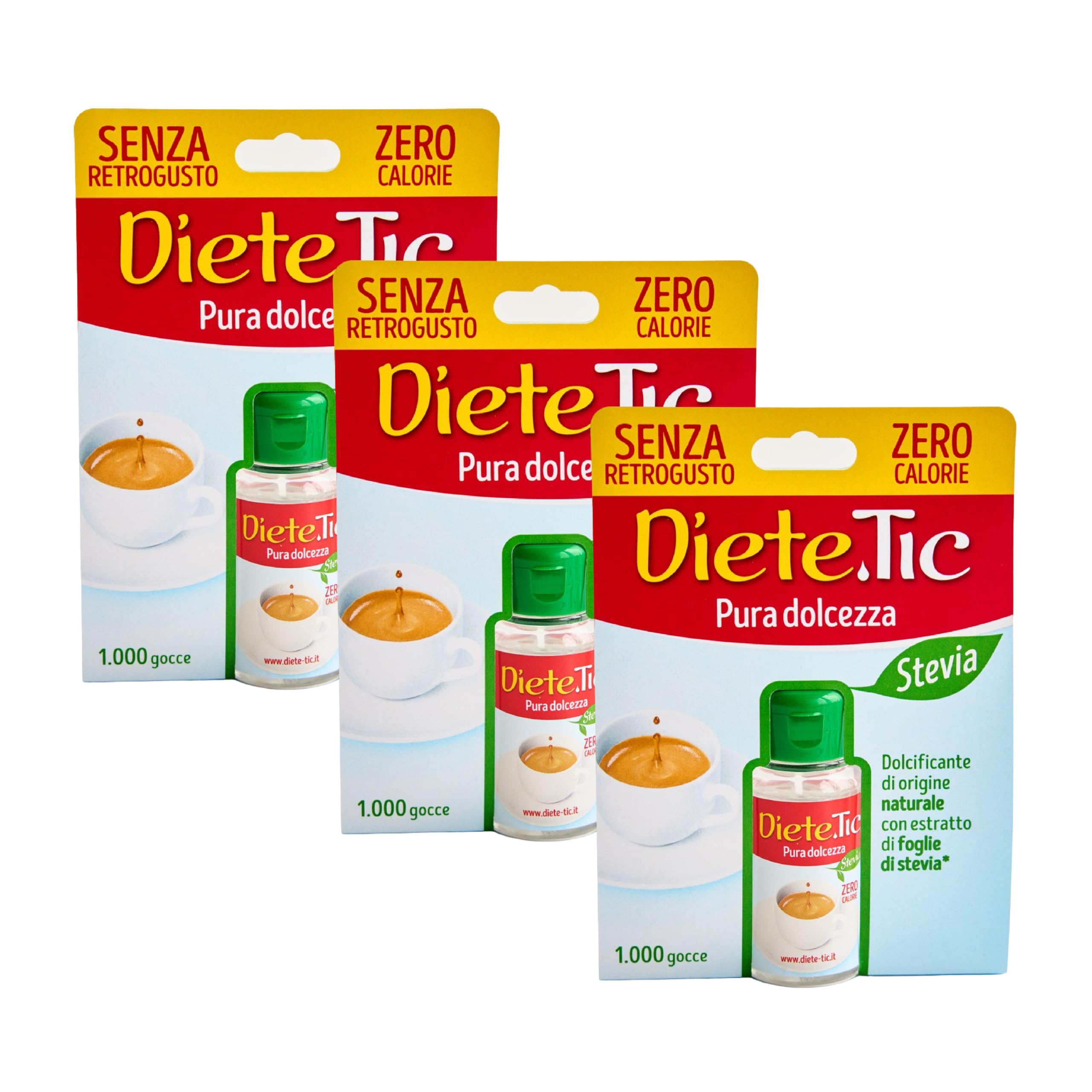Diete.Tic, Calorie Free Liquid Sweetener, Spray Size 3 x 50ml ⟮1 Maxi Drop ＝ 1 Teaspoon Sugar⟯, Gluten Free, Preservative and Aspartame Free, Ideal for Desserts, Drinks and Yoghurt