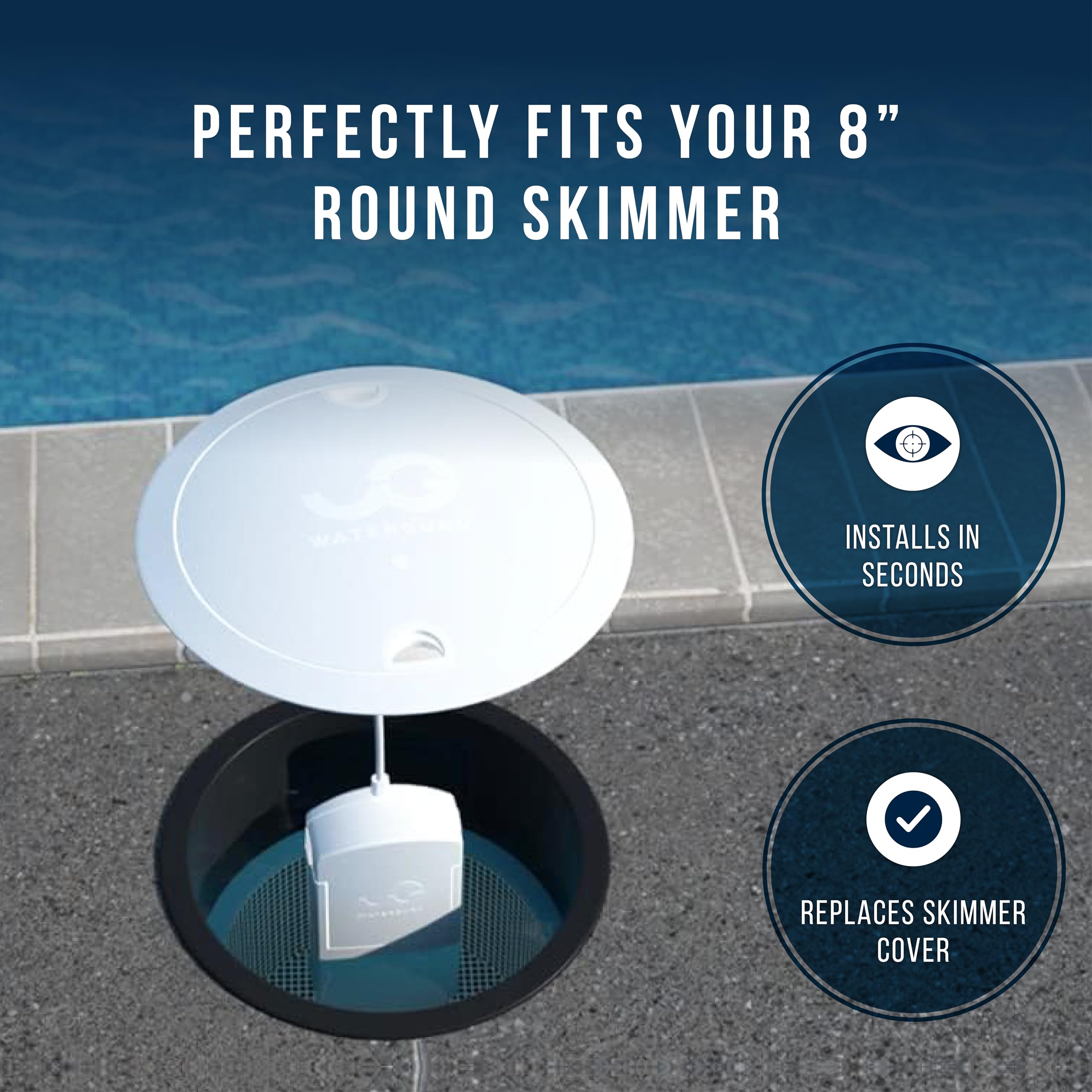 WaterGuru Adapter do skimmera Sense - Smart Pool Monitor - tester chloru i pH do wody w basenie - chemikalia basenowe (adapter do skimmera okrągłego 20,3 cm)